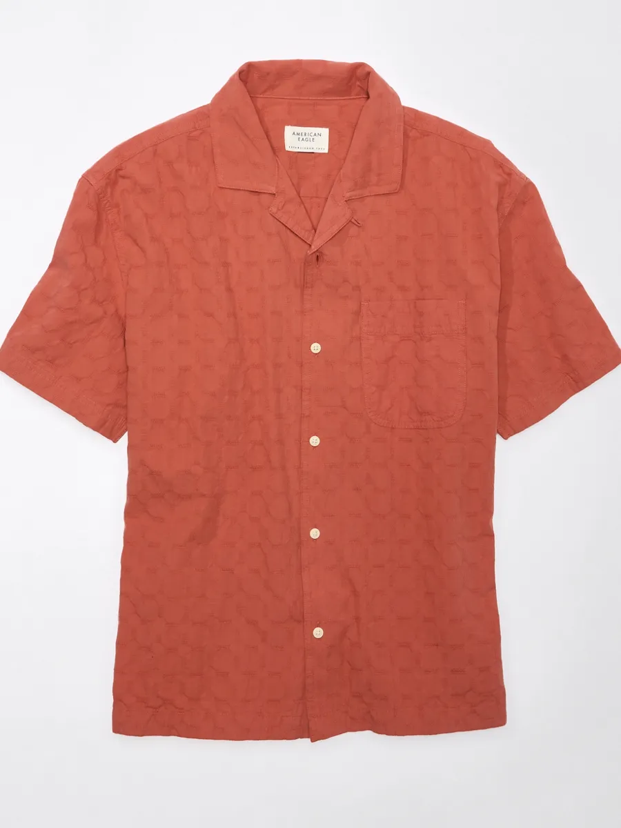American Eagle MEN SS OVERSIZED CAMP COLLAR DEMETRIUS DOBBY SHIRT 812 TERRACOTTA