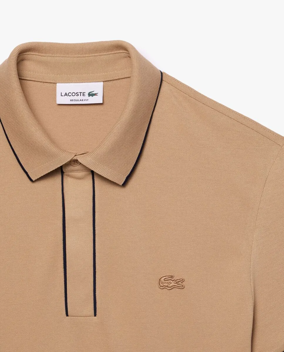 LACOSTE Regular Fit Paris Stretch Piqu  Polo Shirt Beige LACOSTE Regular Fit Paris Stretch Piqu  Polo Shirt Beige