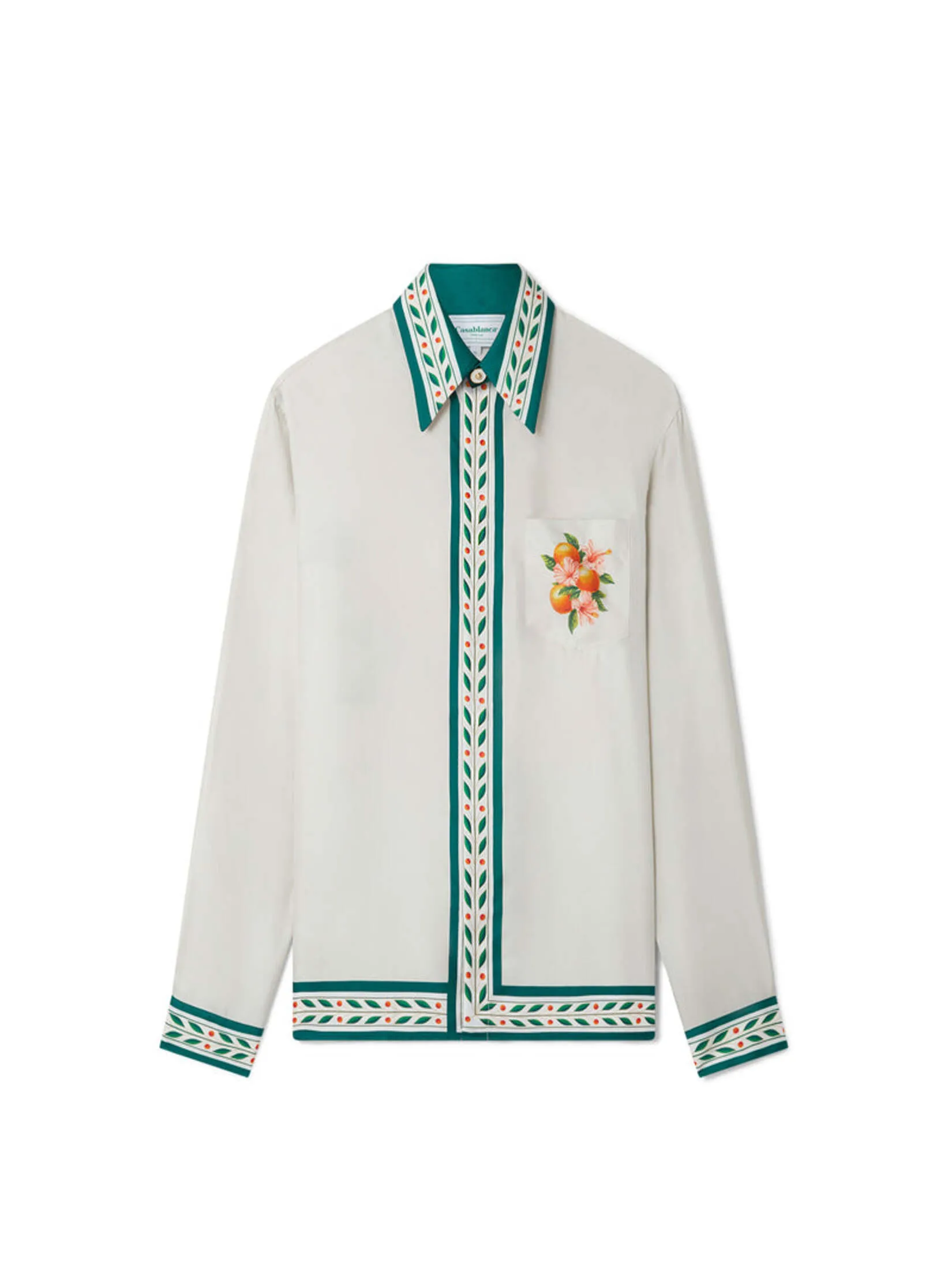 CASABLANCA SILK TWILL CLASSIC COLLAR LONG SLEEVE SHIRT IN ORANGES EN FLEUR CASABLANCA SILK TWILL CLASSIC COLLAR LONG SLEEVE SHIRT IN ORANGES EN FLEUR