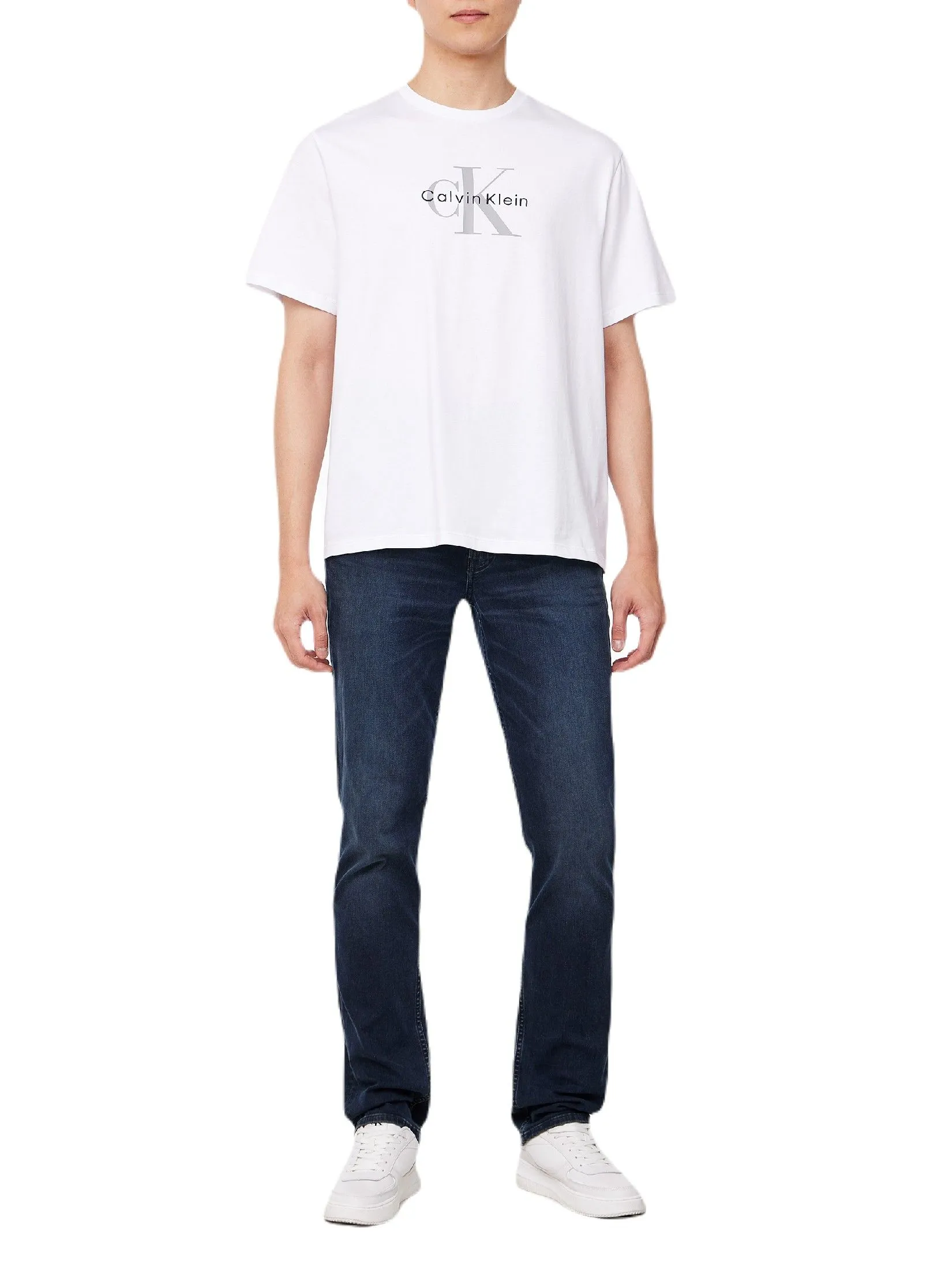 CALVIN KLEIN Men's Regular Fit Hero Monogram Logo Short Sleeve T-Shirt White CALVIN KLEIN Men's Regular Fit Hero Monogram Logo Short Sleeve T-Shirt White