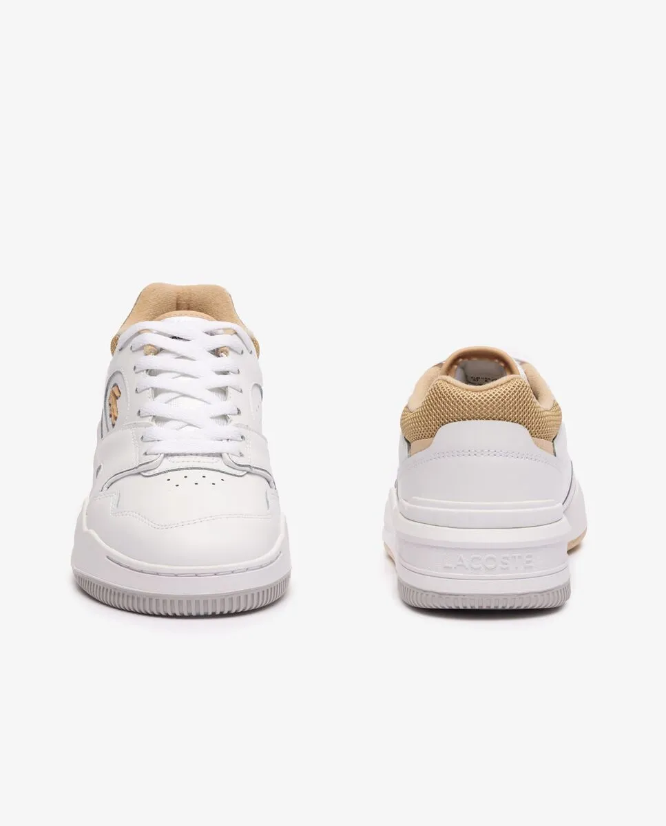 LACOSTE Women’s Lineshot Contrasted Collar Leather Trainers White LACOSTE Women’s Lineshot Contrasted Collar Leather Trainers White