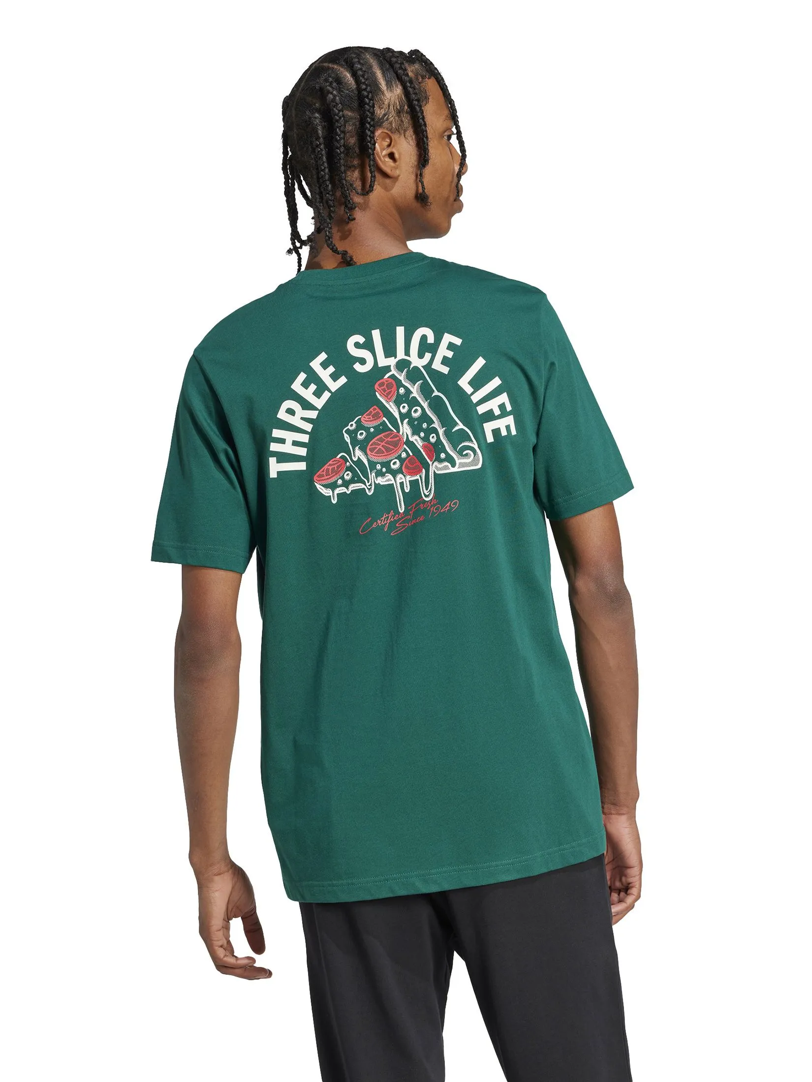 ADIDAS Men T-Shirt Lounge Pizza Graphic Collegiate Green ADIDAS Men T-Shirt Lounge Pizza Graphic Collegiate Green