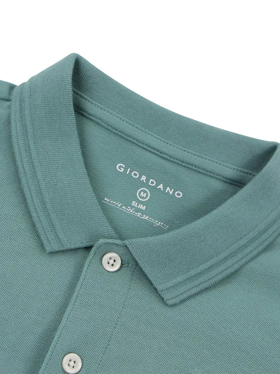 GIORDANO Men's Slim Fit 3D Lion Embroidery Polo Mineral Blue GIORDANO Men's Slim Fit 3D Lion Embroidery Polo Mineral Blue