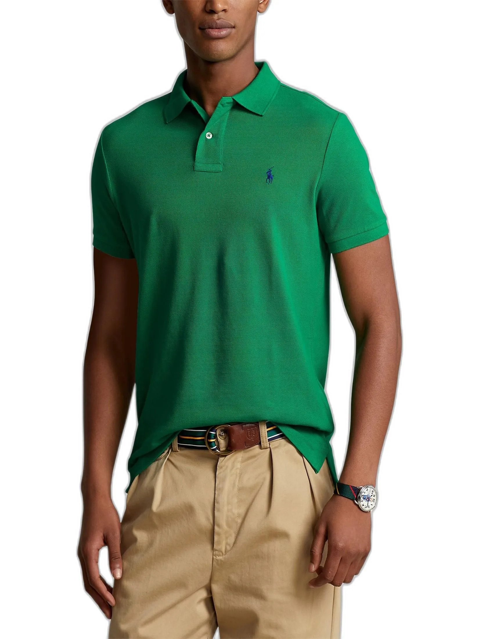 POLO RALPH LAUREN POLO-Custom Slim Fit Mesh Polo Shirt MNPOKNI1N820494 300 GREEN POLO RALPH LAUREN POLO-Custom Slim Fit Mesh Polo Shirt MNPOKNI1N820494 300 GREEN