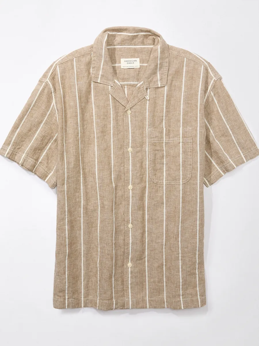 American Eagle MEN SS OVERSIZED CAMP COLLAR BOSWORTH JACQUARD 238 TOASTED ALMOND