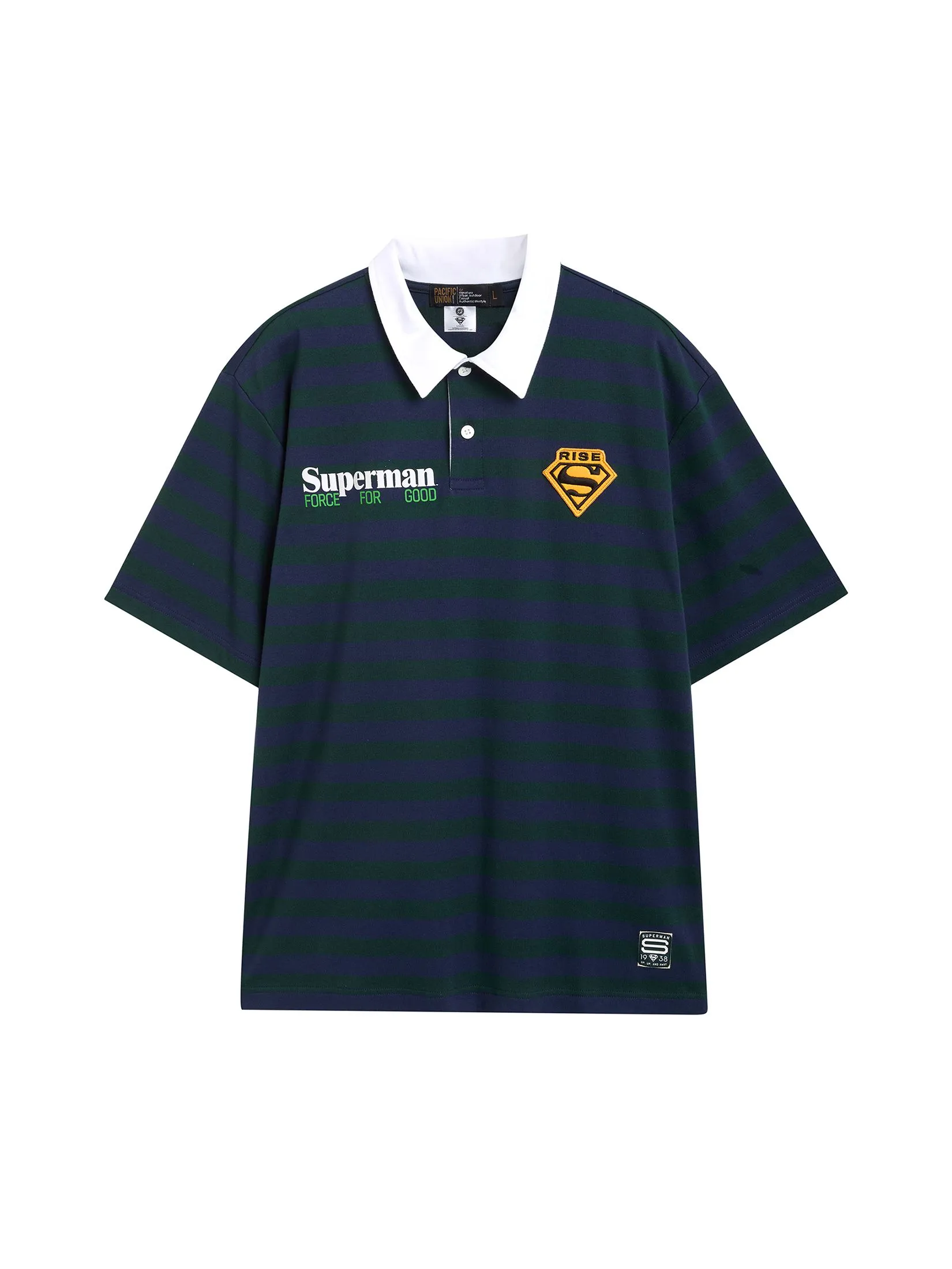 PACIFIC UNION Men Polo Shirt Stripe Superman Green PACIFIC UNION Men Polo Shirt Stripe Superman Green