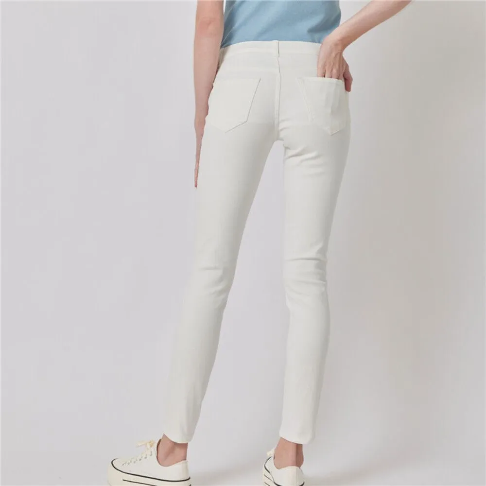 GIORDANO White Women's Stretch Cotton High Waist Slim Tapered Pants (180° Elastic Waistband)