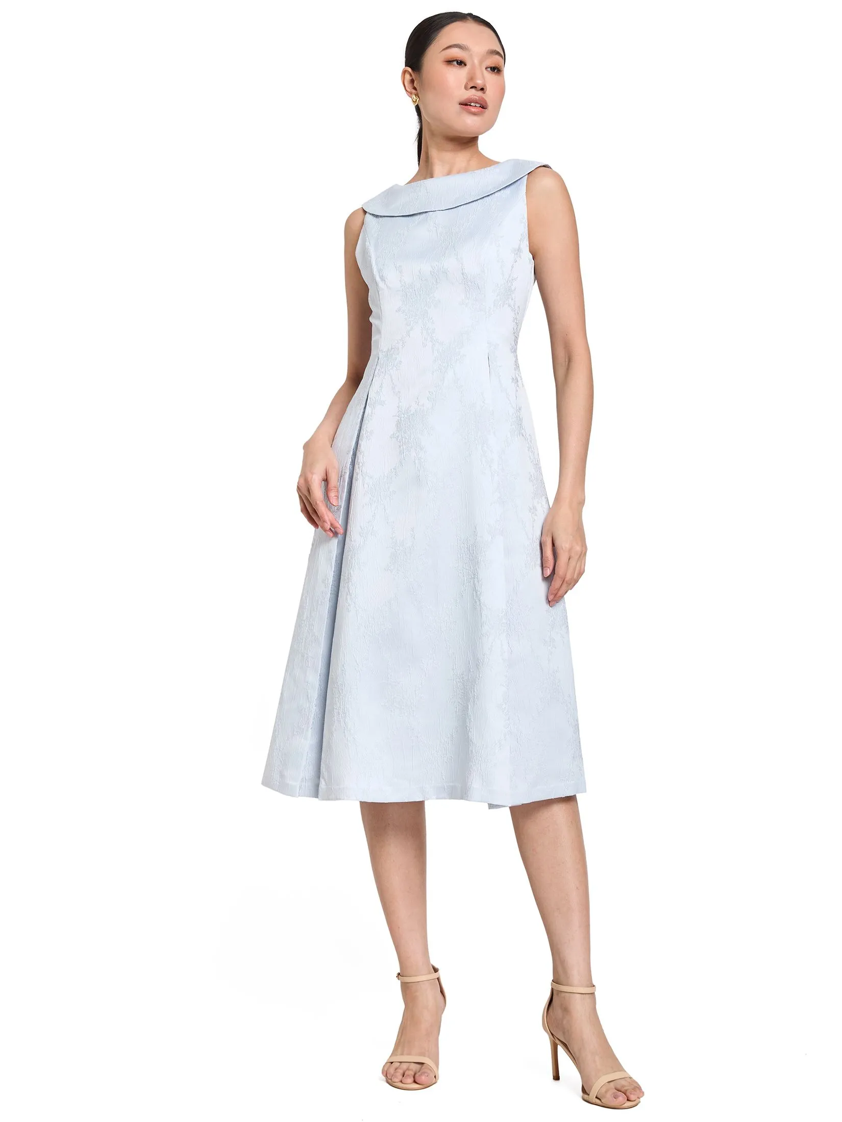 EXPRESSIONS EVENING Women Midi Dress With Collared Boat Neck And Pleat Detail Blue EXPRESSIONS EVENING Women Midi Dress With Collared Boat Neck And Pleat Detail Blue