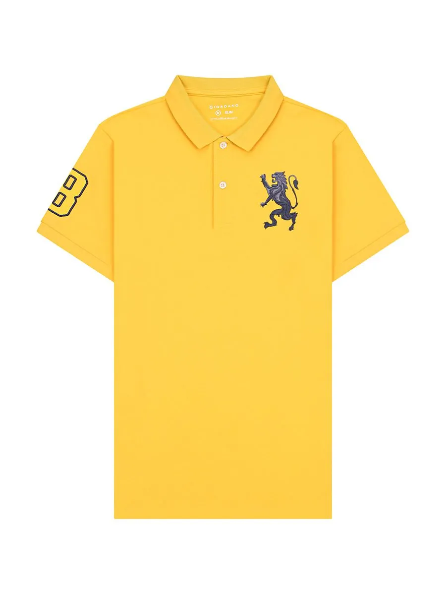 GIORDANO Men's Lycra Pique Embroidery Polo (3D Lion)  Daffodi yellow GIORDANO Men's Lycra Pique Embroidery Polo (3D Lion)  Daffodi yellow