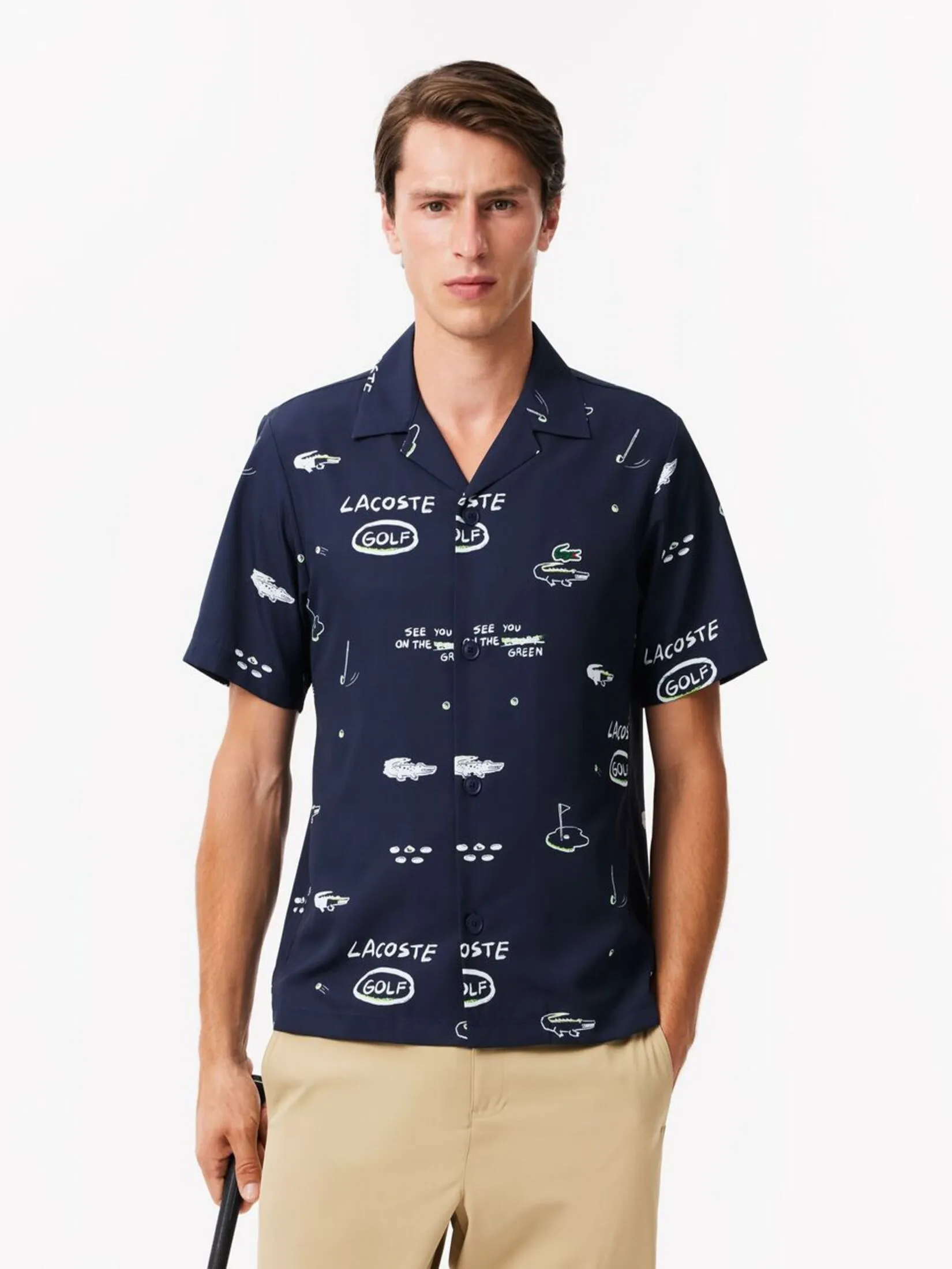 LACOSTE Regular Hawaii Fit UV Protect Golf Shirt Blue LACOSTE Regular Hawaii Fit UV Protect Golf Shirt Blue