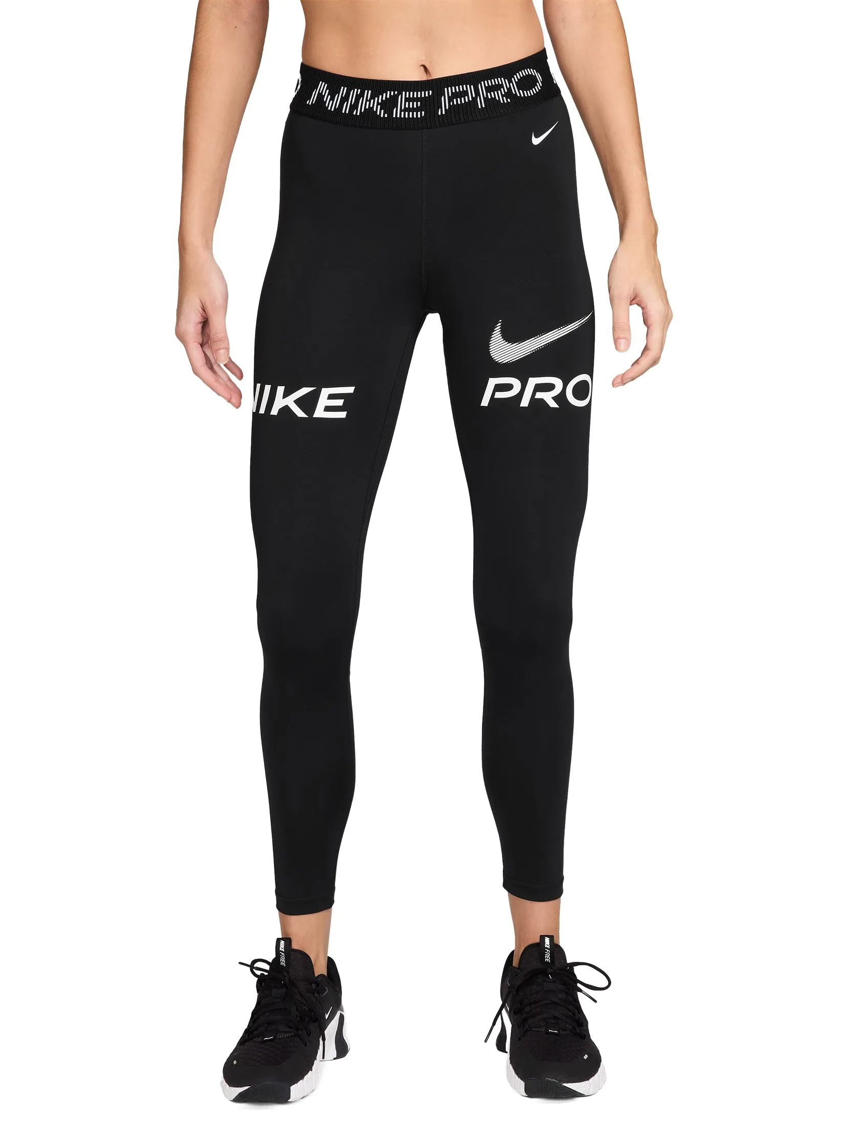 NIKE Women 7/8 Leggings Pro Mesh Panel Graphic HV2307-010 Black/White NIKE Women 7/8 Leggings Pro Mesh Panel Graphic HV2307-010 Black/White