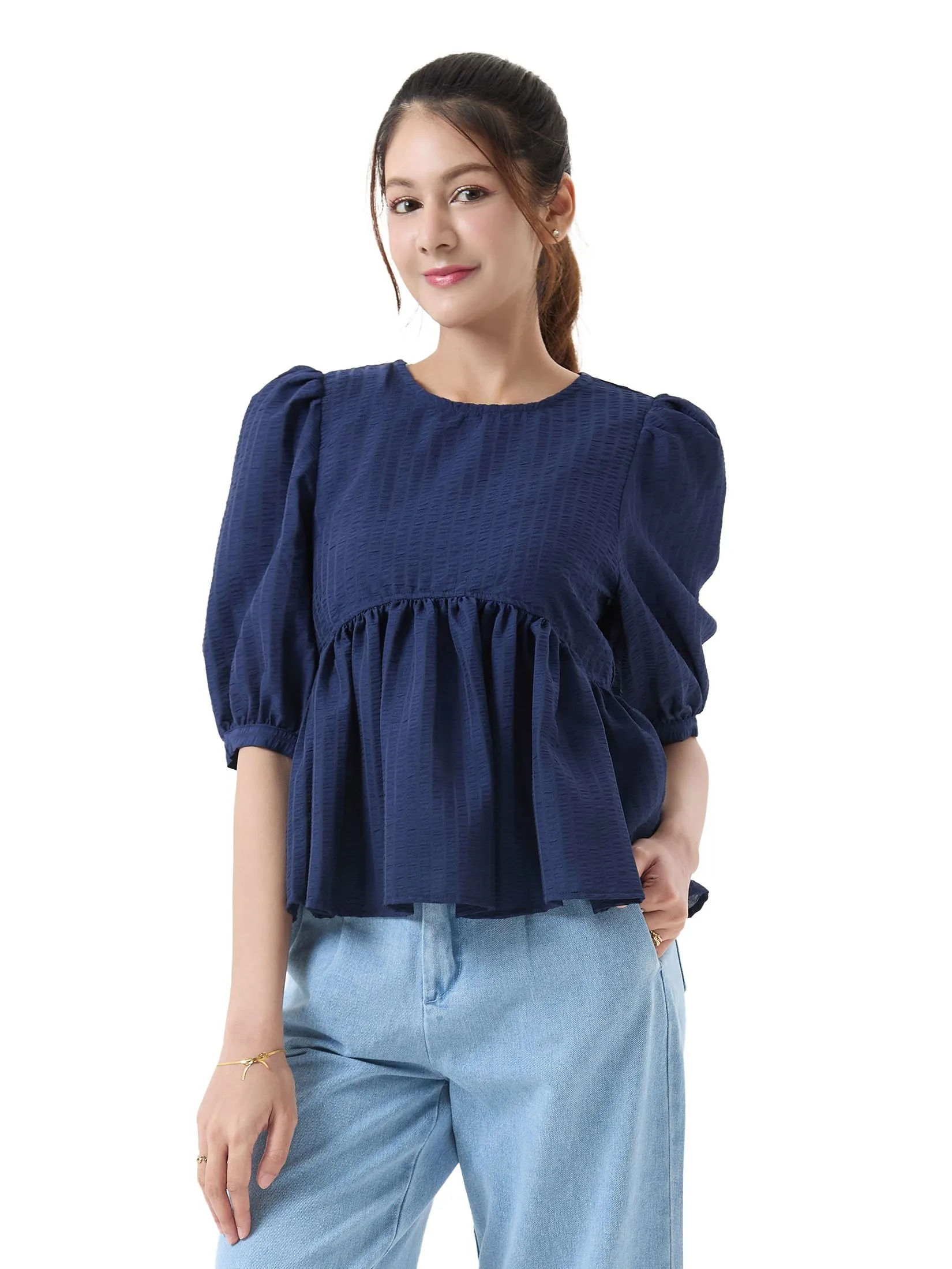 EP Peplum Blouse Woman Navy Blue EP Peplum Blouse Woman Navy Blue