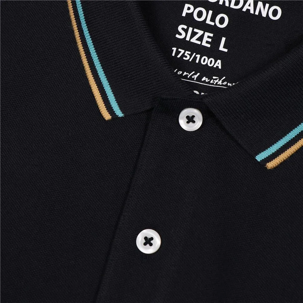 GIORDANO Navy Blue Men's Solid Cotton Lycra Short Sleeve Tapered Polo GIORDANO Navy Blue Men's Solid Cotton Lycra Short Sleeve Tapered Polo