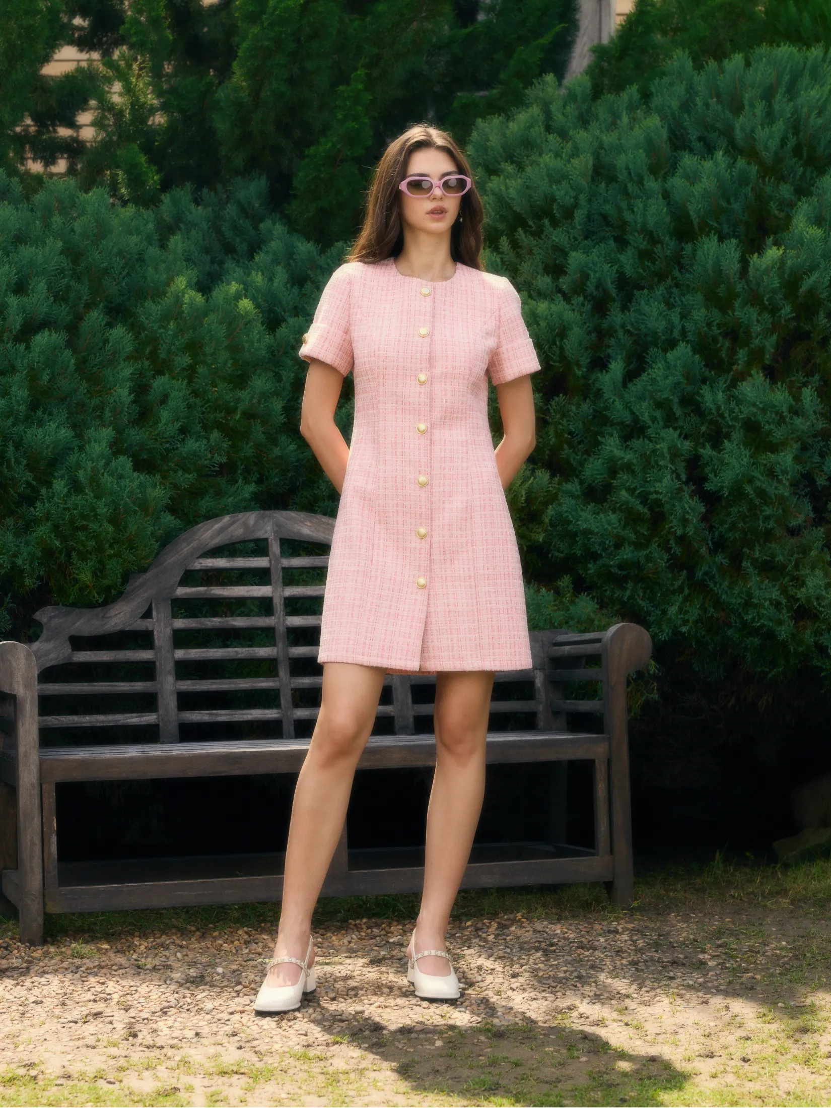 JEUNE STYLE Tweed Mini Dress Women Light Pink JEUNE STYLE Tweed Mini Dress Women Light Pink