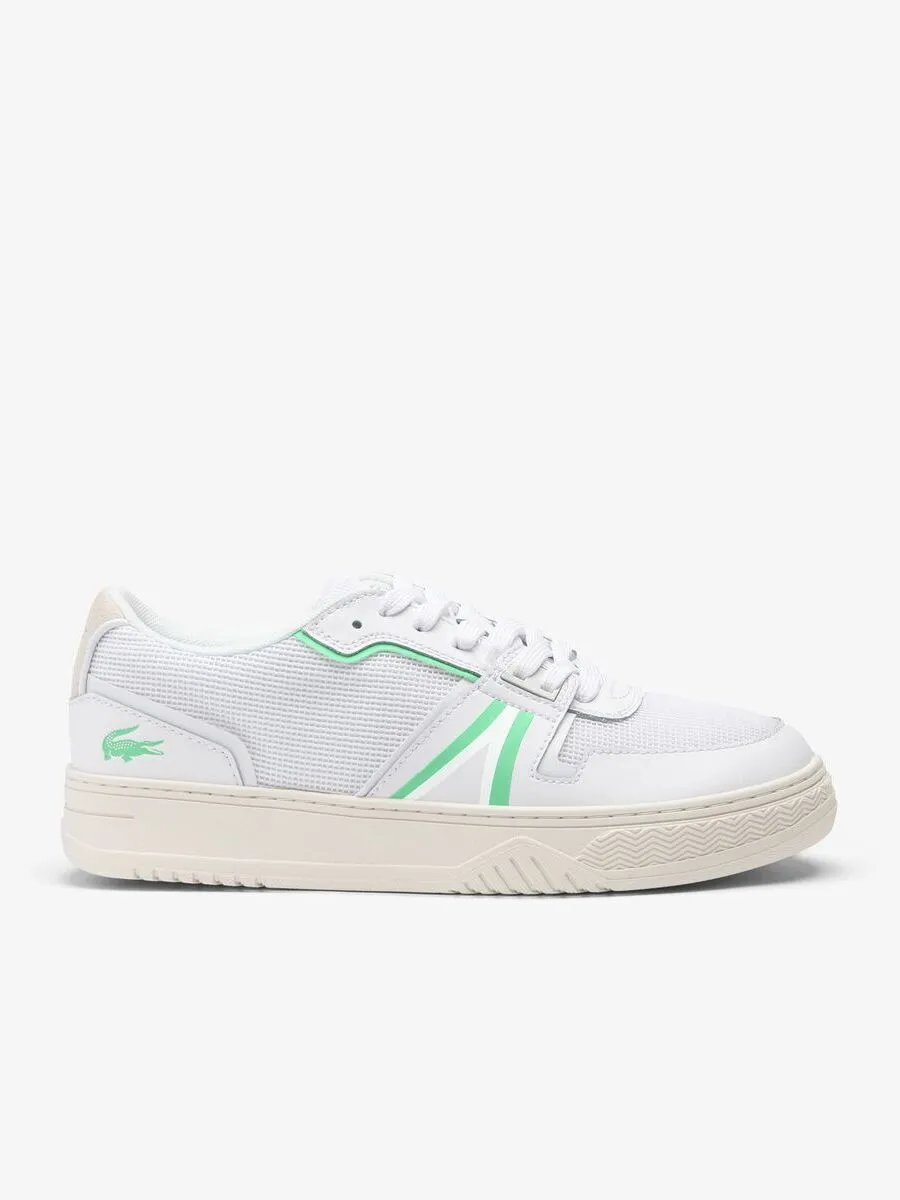 LACOSTE White Men’s L001 Leather Contrasted Accent Trainers LACOSTE White Men’s L001 Leather Contrasted Accent Trainers