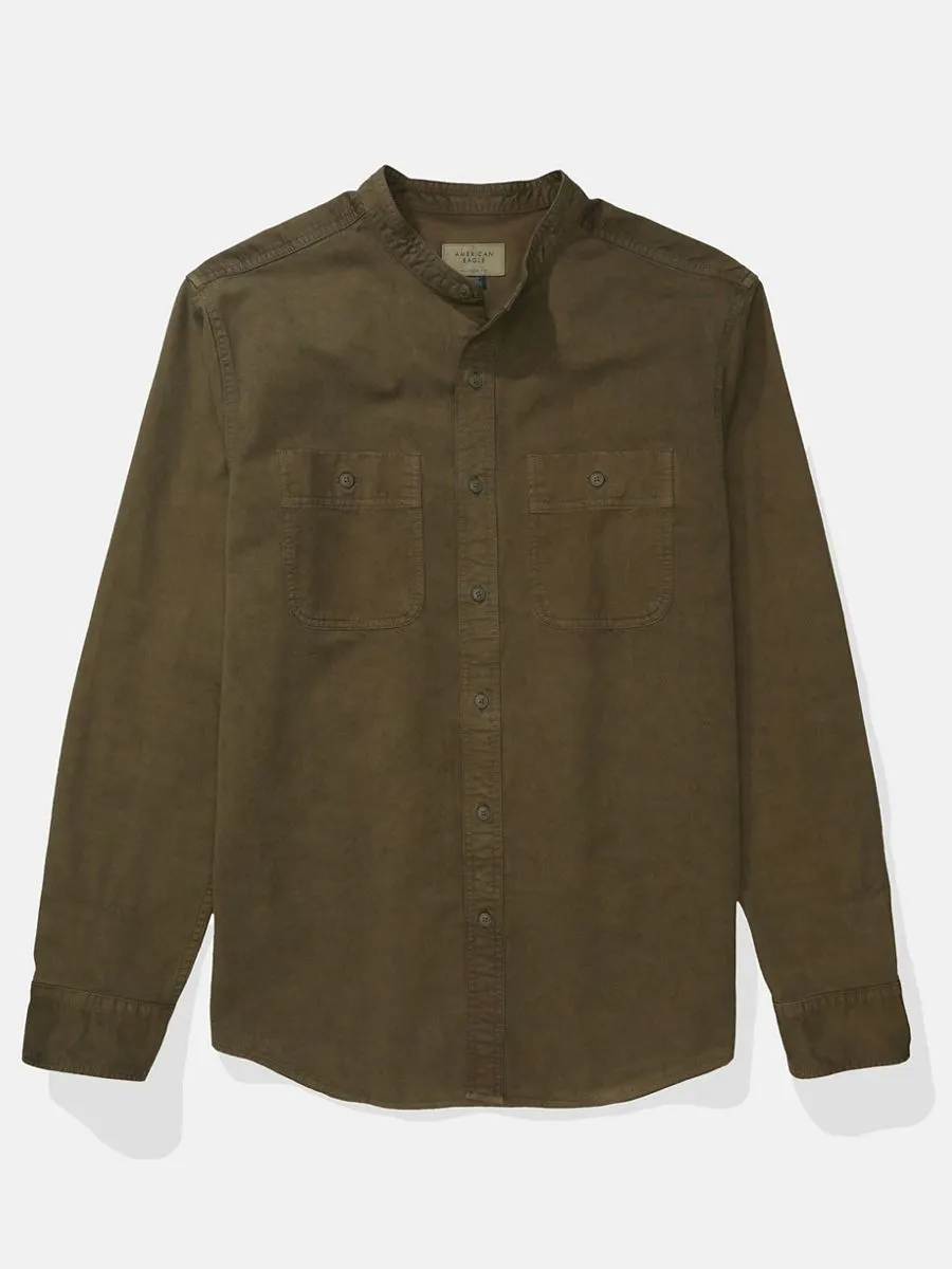 American Eagle MEN  CF BAND COLLAR HENDRIX TWILL SHIRT 300 GREEN American Eagle MEN  CF BAND COLLAR HENDRIX TWILL SHIRT 300 GREEN