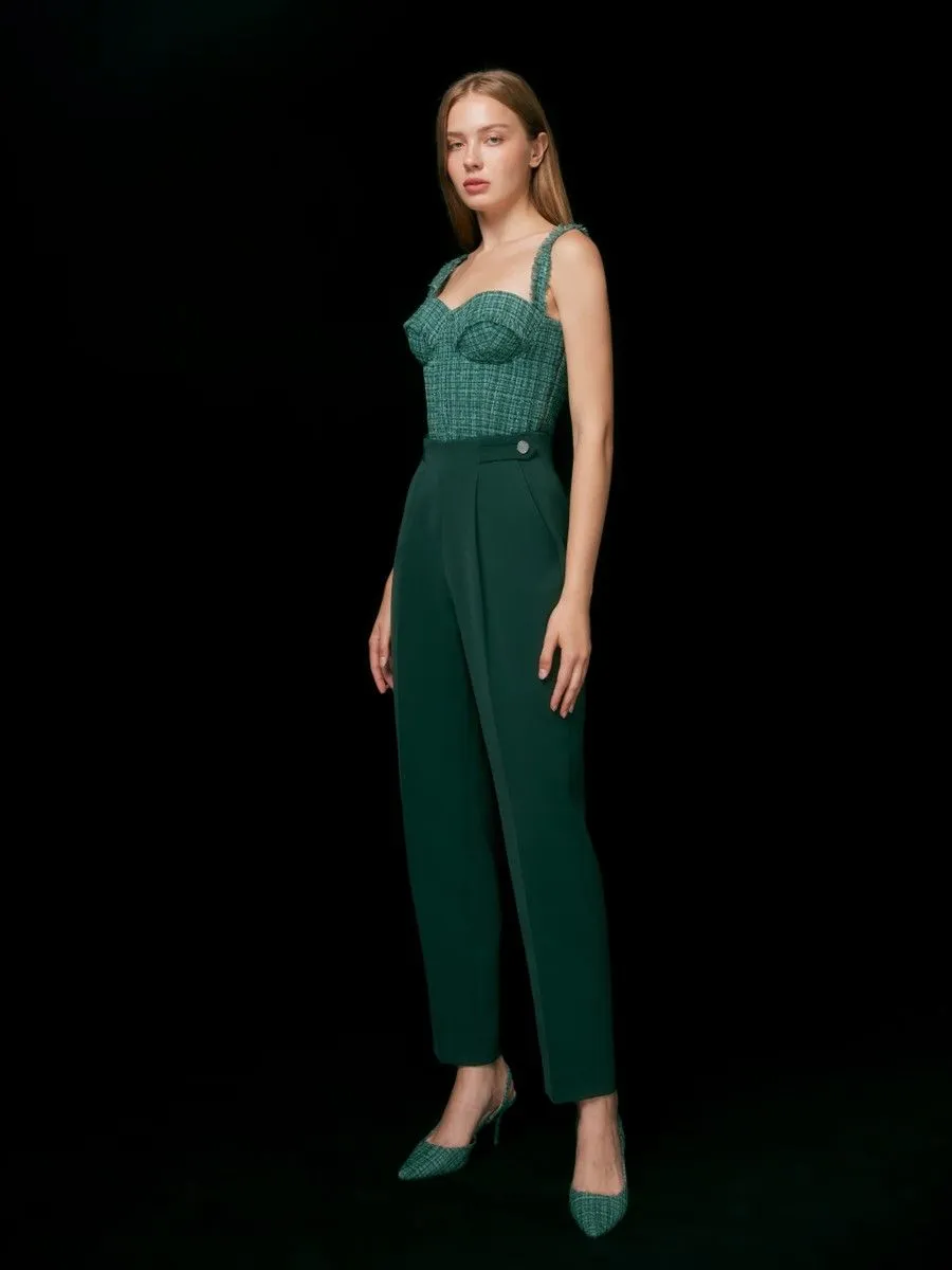 ASAVA (AW23) Rosette High Waisted Tapered Women Pants Green ASAVA (AW23) Rosette High Waisted Tapered Women Pants Green