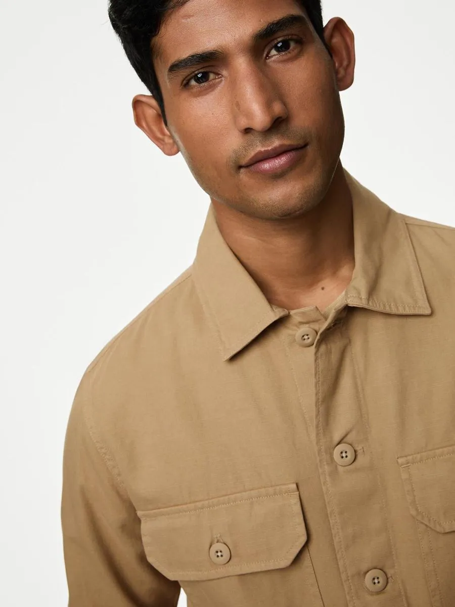 MARKS & SPENCER Men Shirt Long Sleeves Pure Cotton Utility MARKS & SPENCER Men Shirt Long Sleeves Pure Cotton Utility