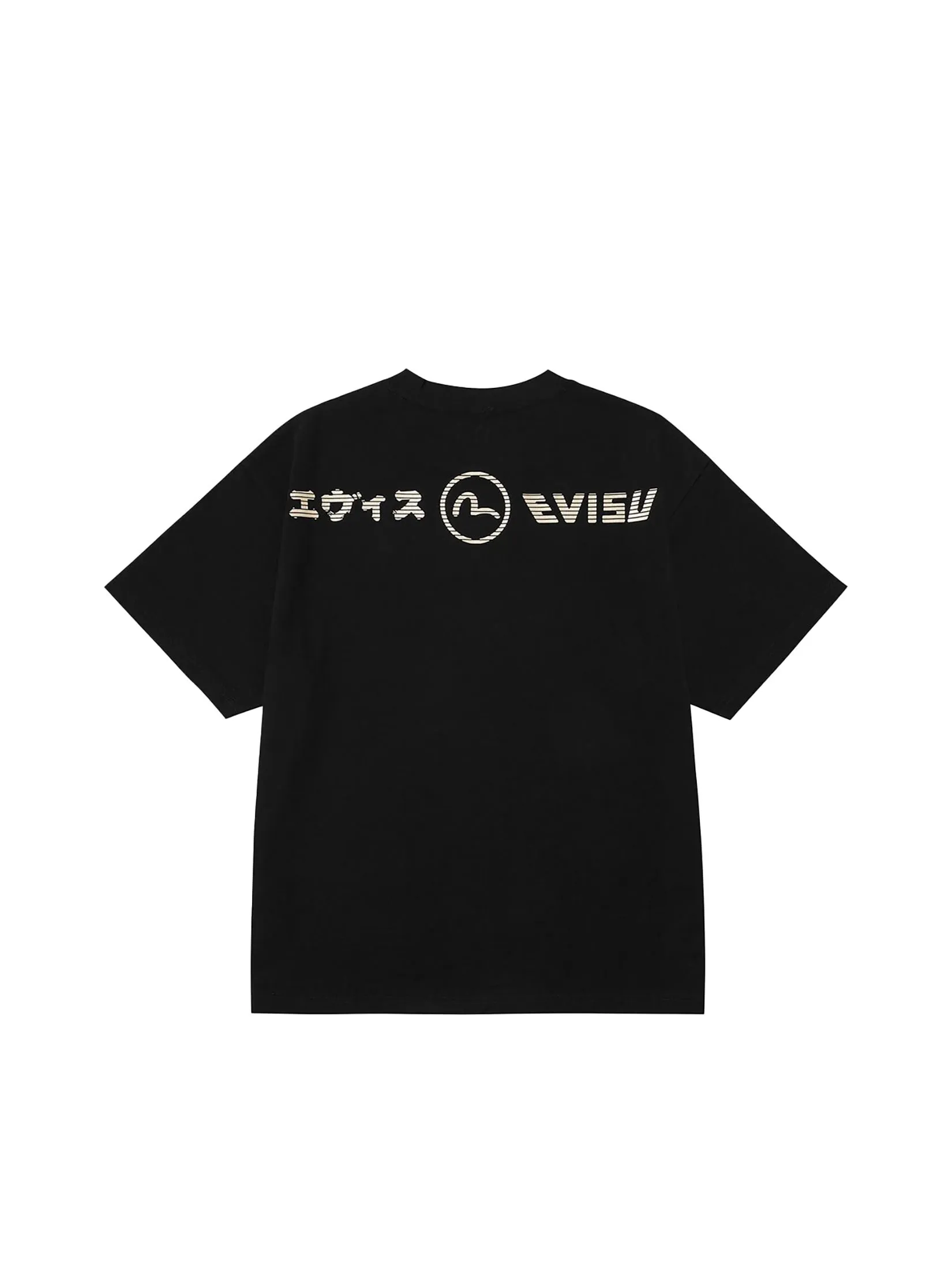 EVISU Men T-Shirt Lion Dance and Mountain Embroidery Relax Fit Black EVISU Men T-Shirt Lion Dance and Mountain Embroidery Relax Fit Black