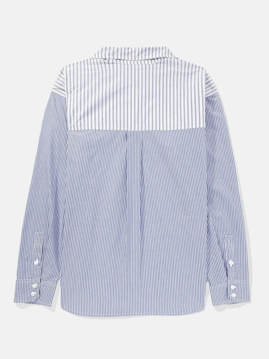 American Eagle WOMEN 5682 CORE PERFECT SHIRT STRIPE MIX 400 BLUE American Eagle WOMEN 5682 CORE PERFECT SHIRT STRIPE MIX 400 BLUE