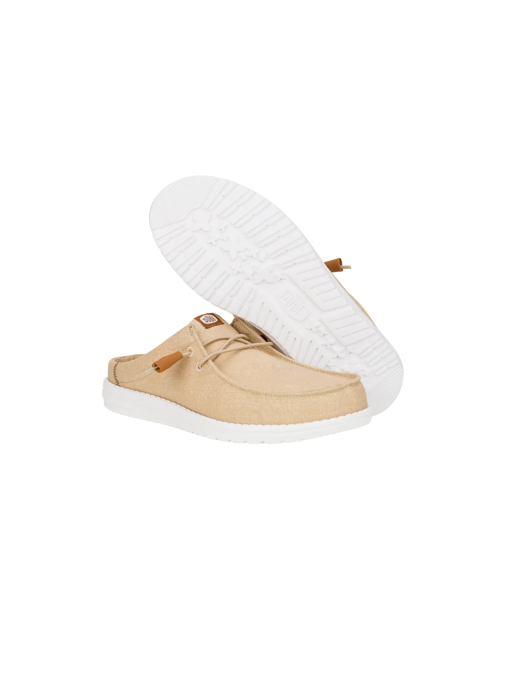HEYDUDE WALLY STRETCH CANVAS SLIP - TAN/WHITE HEYDUDE WALLY STRETCH CANVAS SLIP - TAN/WHITE
