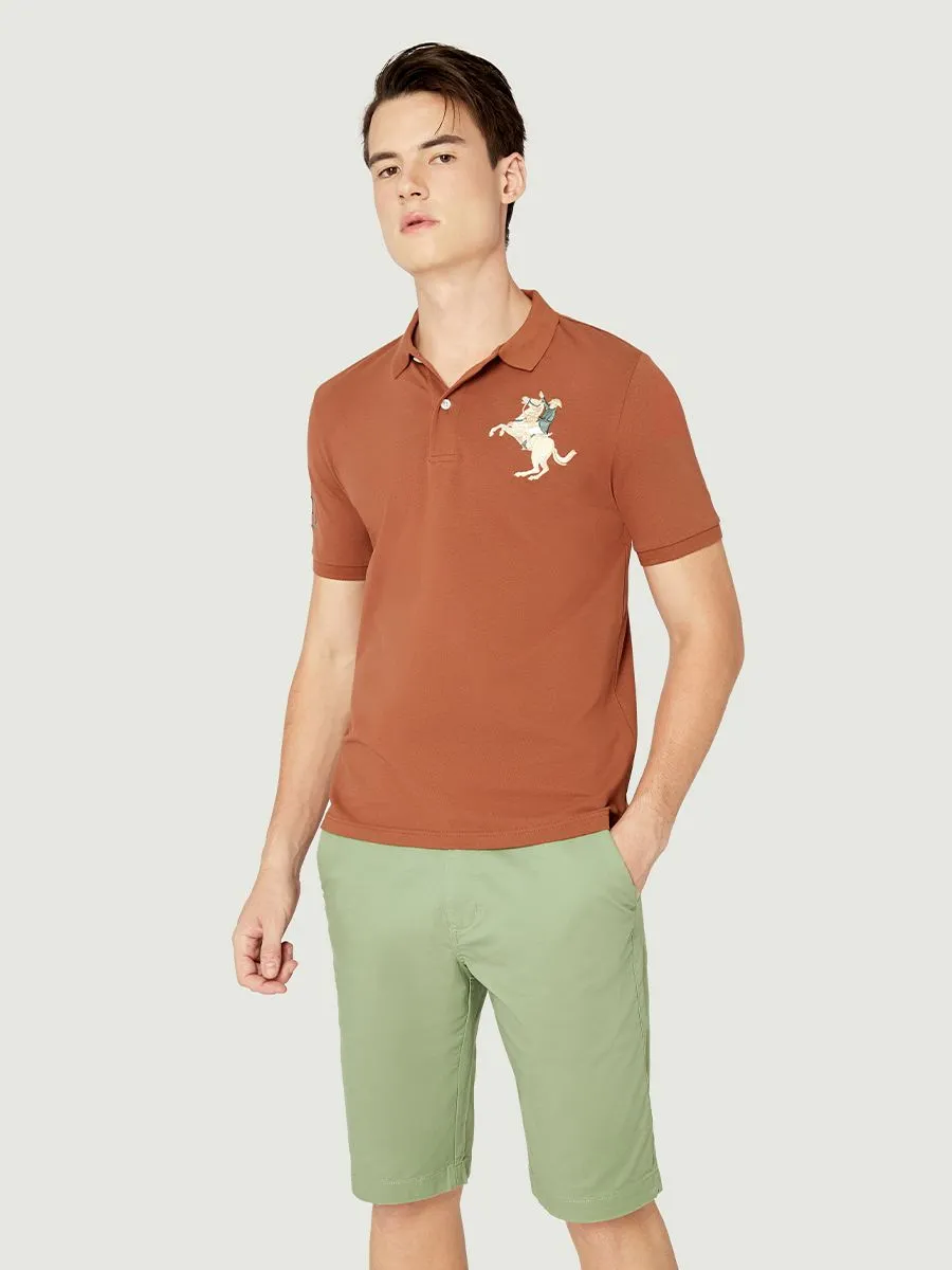 GIORDANO Men's Pique Slim Fit Embroidery Napoleon Polo Coconut Shell Brown GIORDANO Men's Pique Slim Fit Embroidery Napoleon Polo Coconut Shell Brown