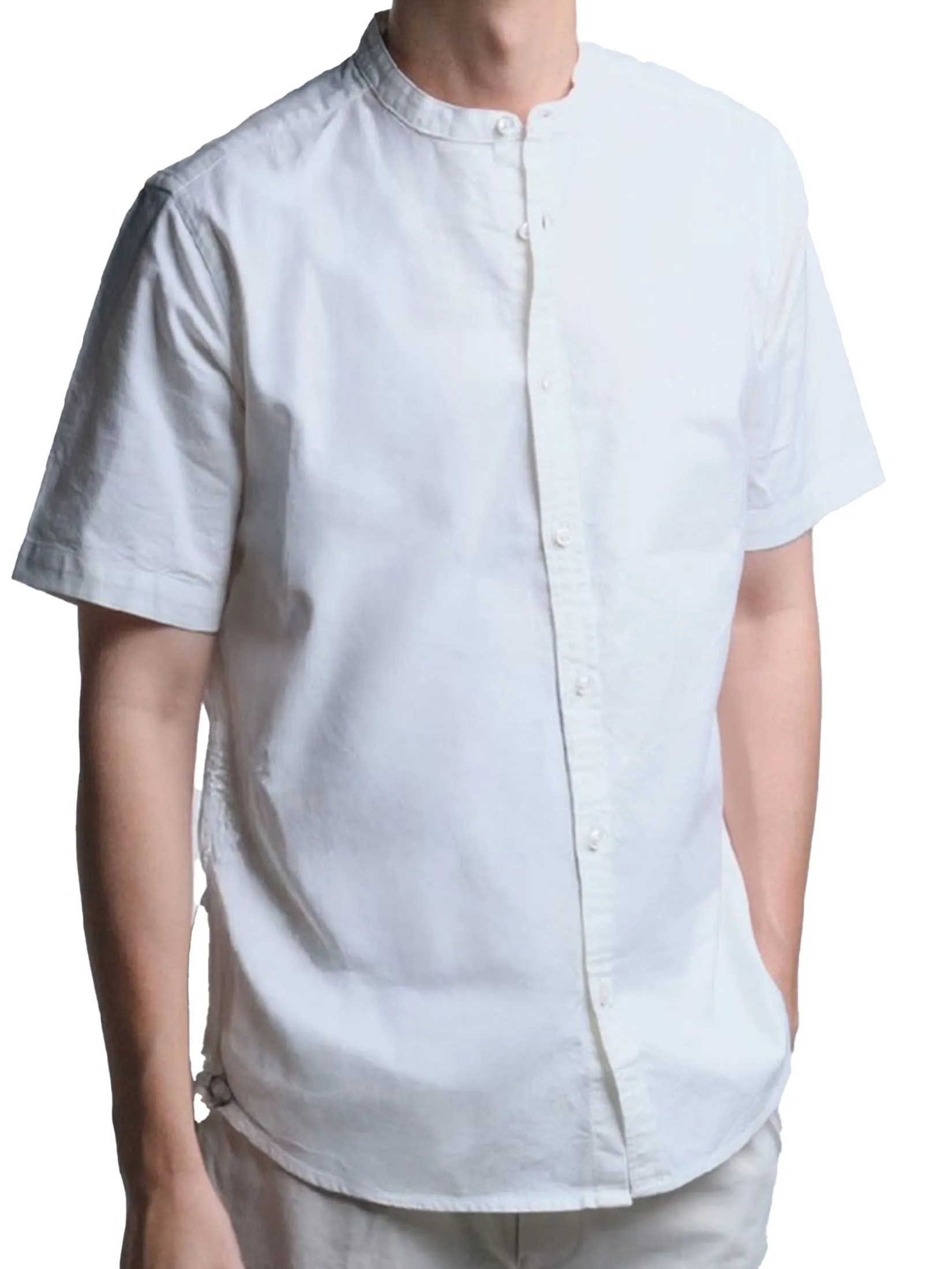 Era-won MEN'S OXFORD SHORT-SLEEVED MANDARIN COLLAR REGULAR FIT WHITE Era-won MEN'S OXFORD SHORT-SLEEVED MANDARIN COLLAR REGULAR FIT WHITE