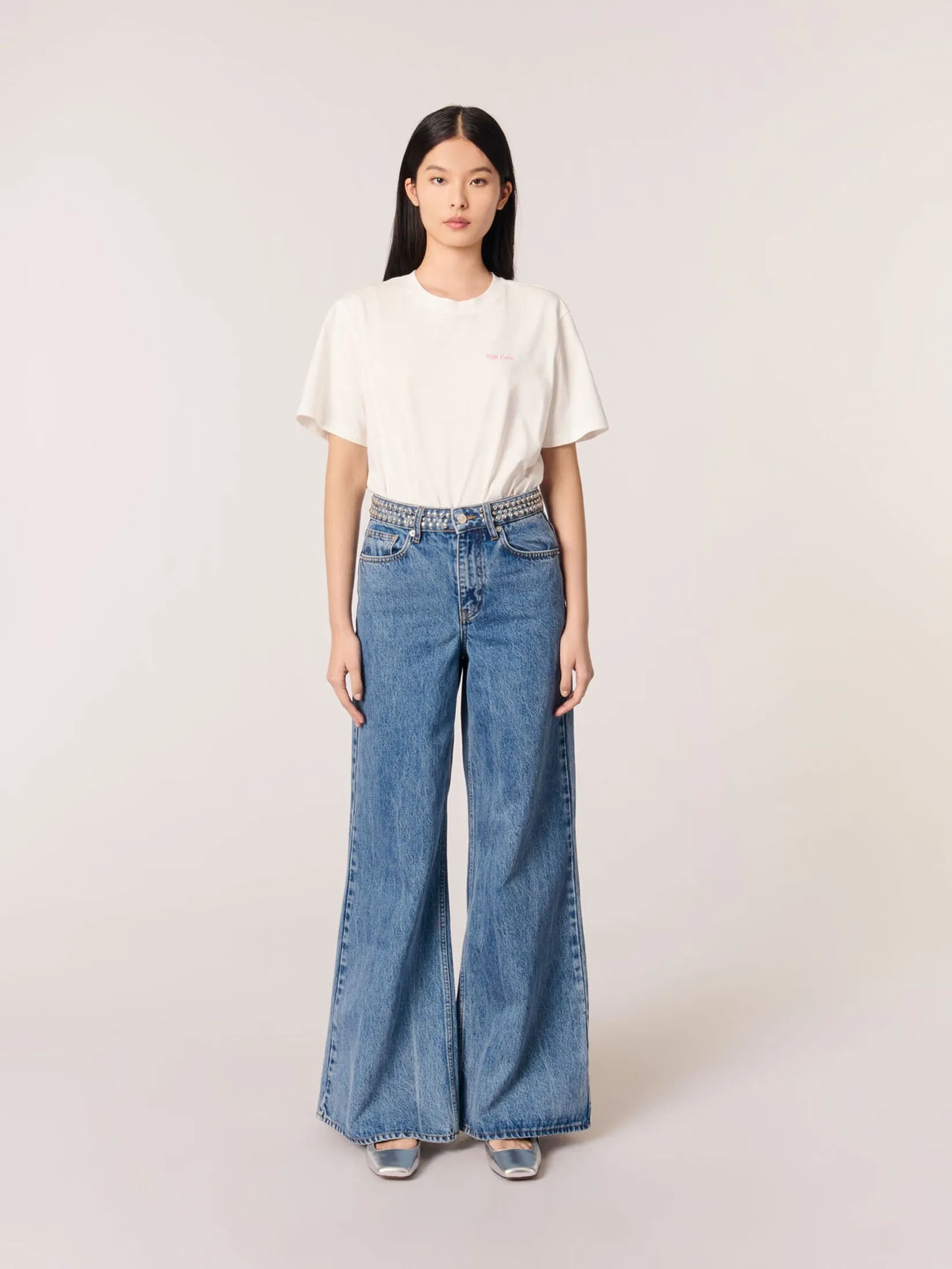 MAJE Women Flares Jeans With Studded Waistband MAJE Women Flares Jeans With Studded Waistband
