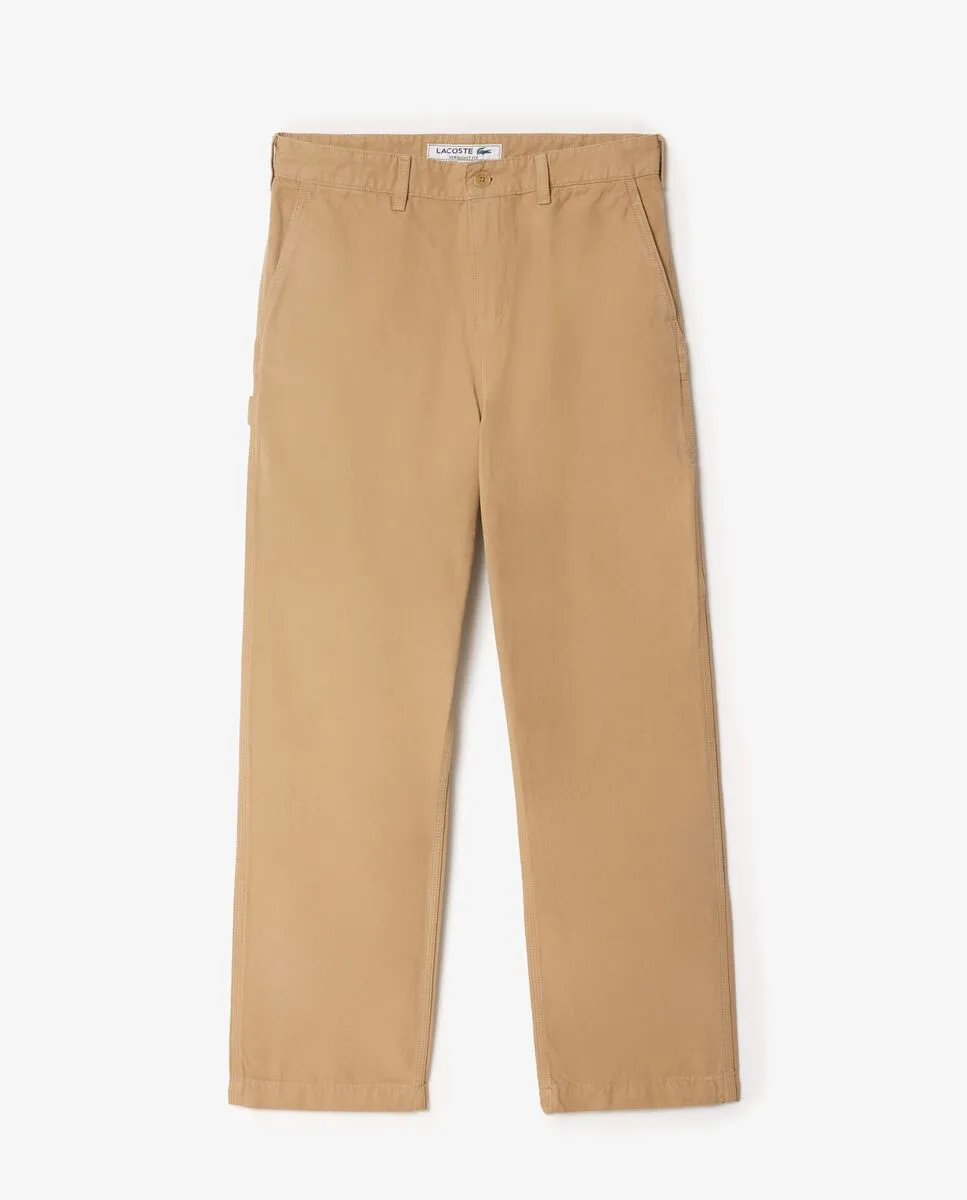 LACOSTE Relaxed Fit Cotton Canvas Carpenter Pants Beige