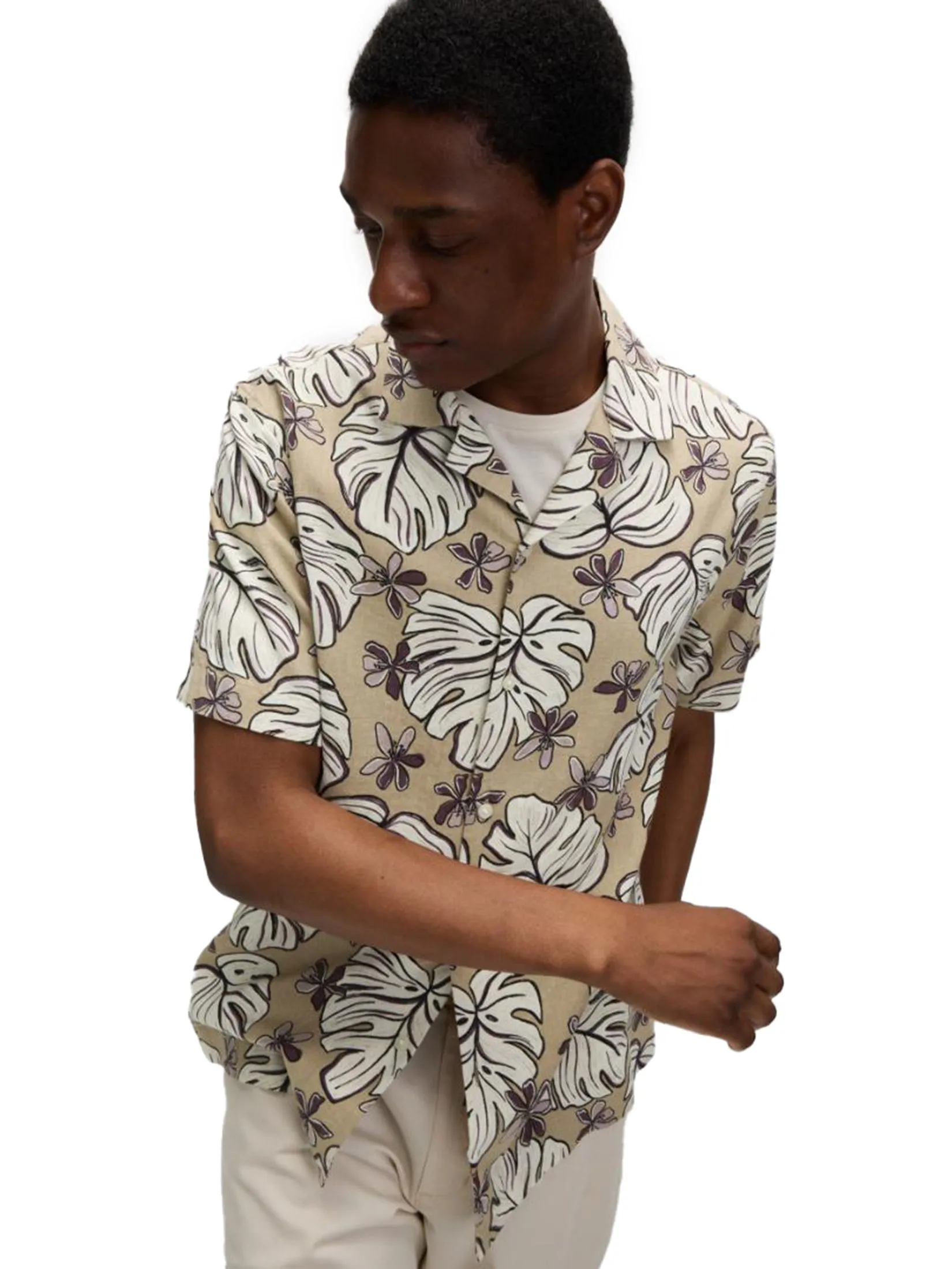 MARKS & SPENCER Men Shirt Regular Fit Linen Rich Printed Su Sand MARKS & SPENCER Men Shirt Regular Fit Linen Rich Printed Su Sand