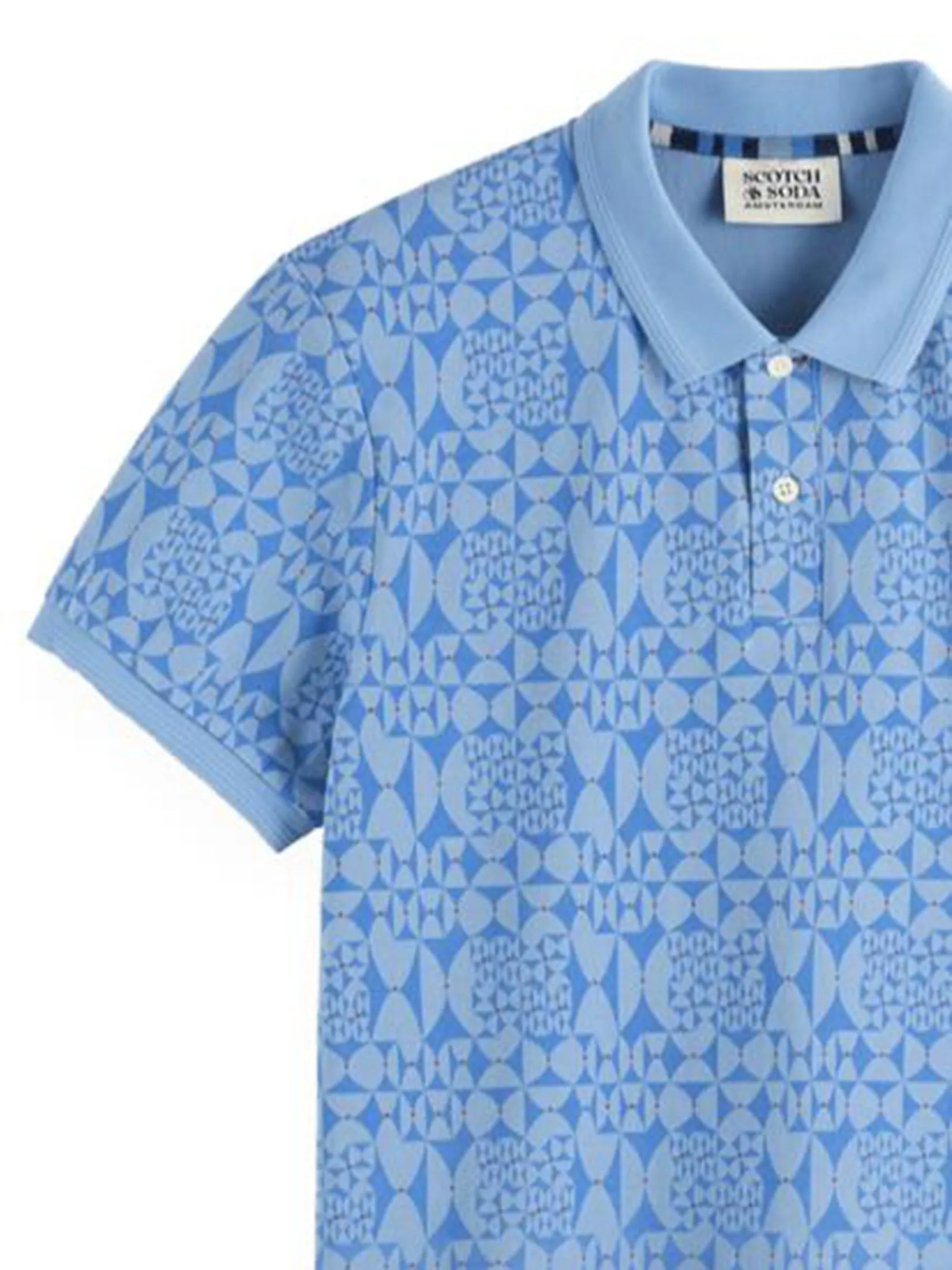 SCOTCH&SODA Men Polo Micro Diamond Print Diamond Blue AOP SCOTCH&SODA Men Polo Micro Diamond Print Diamond Blue AOP