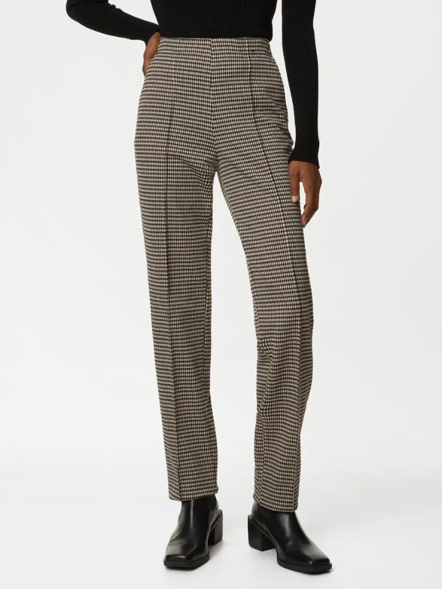 MARKS & SPENCER Women Trousers Twill Jersey Houndstooth Pintuck Brown Mix MARKS & SPENCER Women Trousers Twill Jersey Houndstooth Pintuck Brown Mix