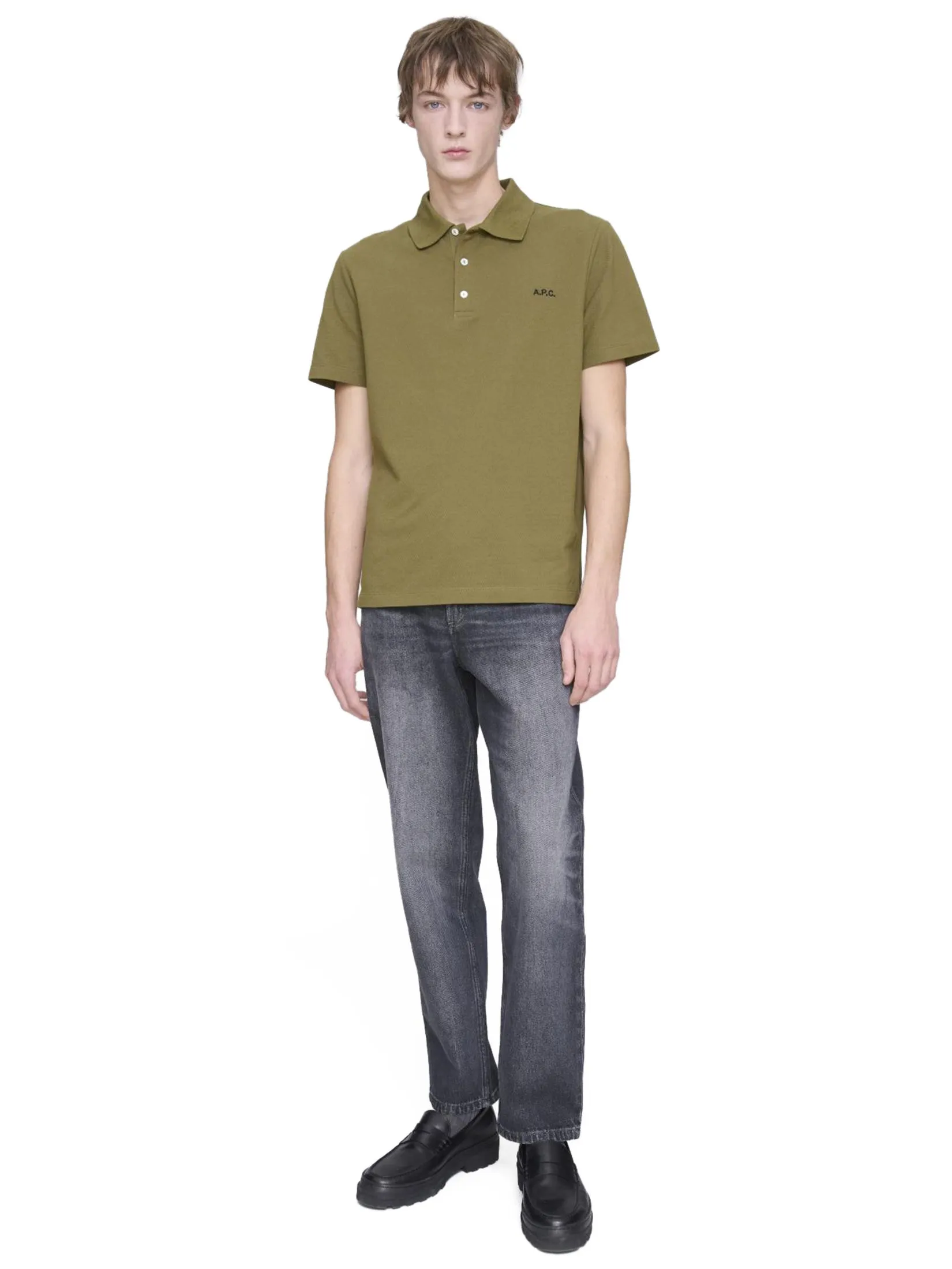 A.P.C. Men Polo Shirt Standard Gots Tjz Kaki Mili/Noir A.P.C. Men Polo Shirt Standard Gots Tjz Kaki Mili/Noir