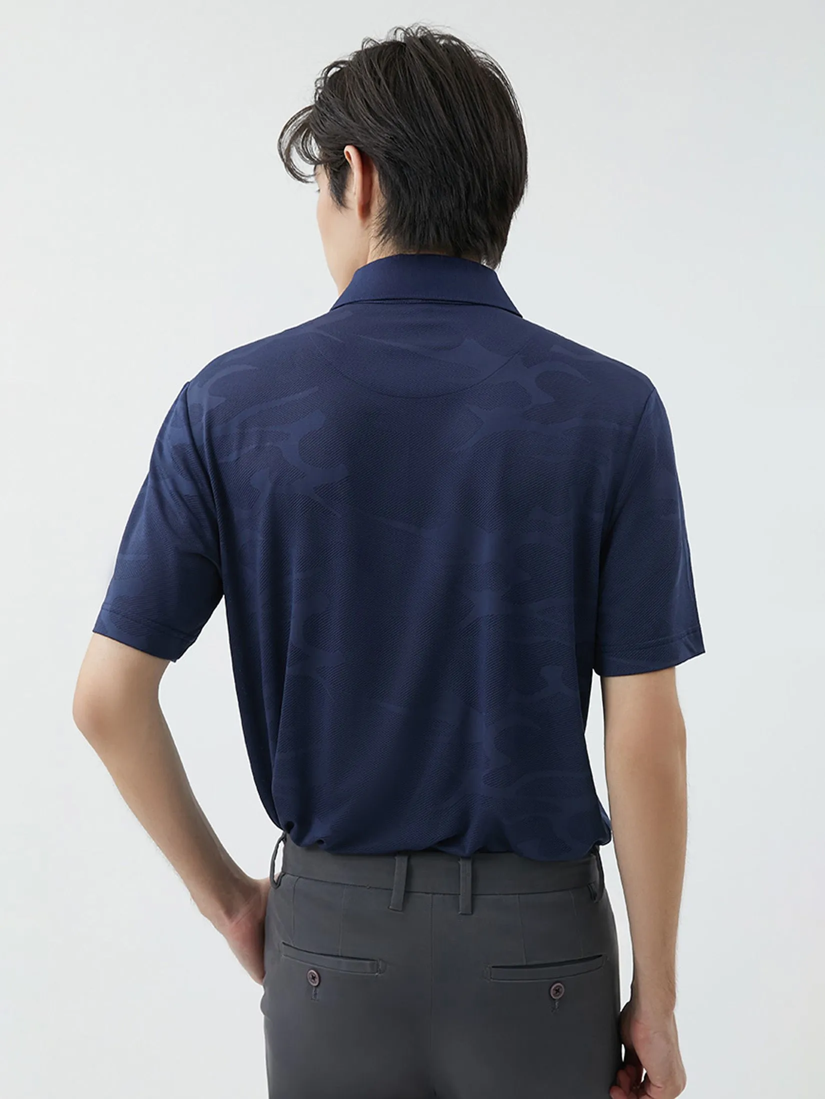 DAPPER DAPPER Tonal Camo Jacquard Polo Shirt Navy DAPPER DAPPER Tonal Camo Jacquard Polo Shirt Navy