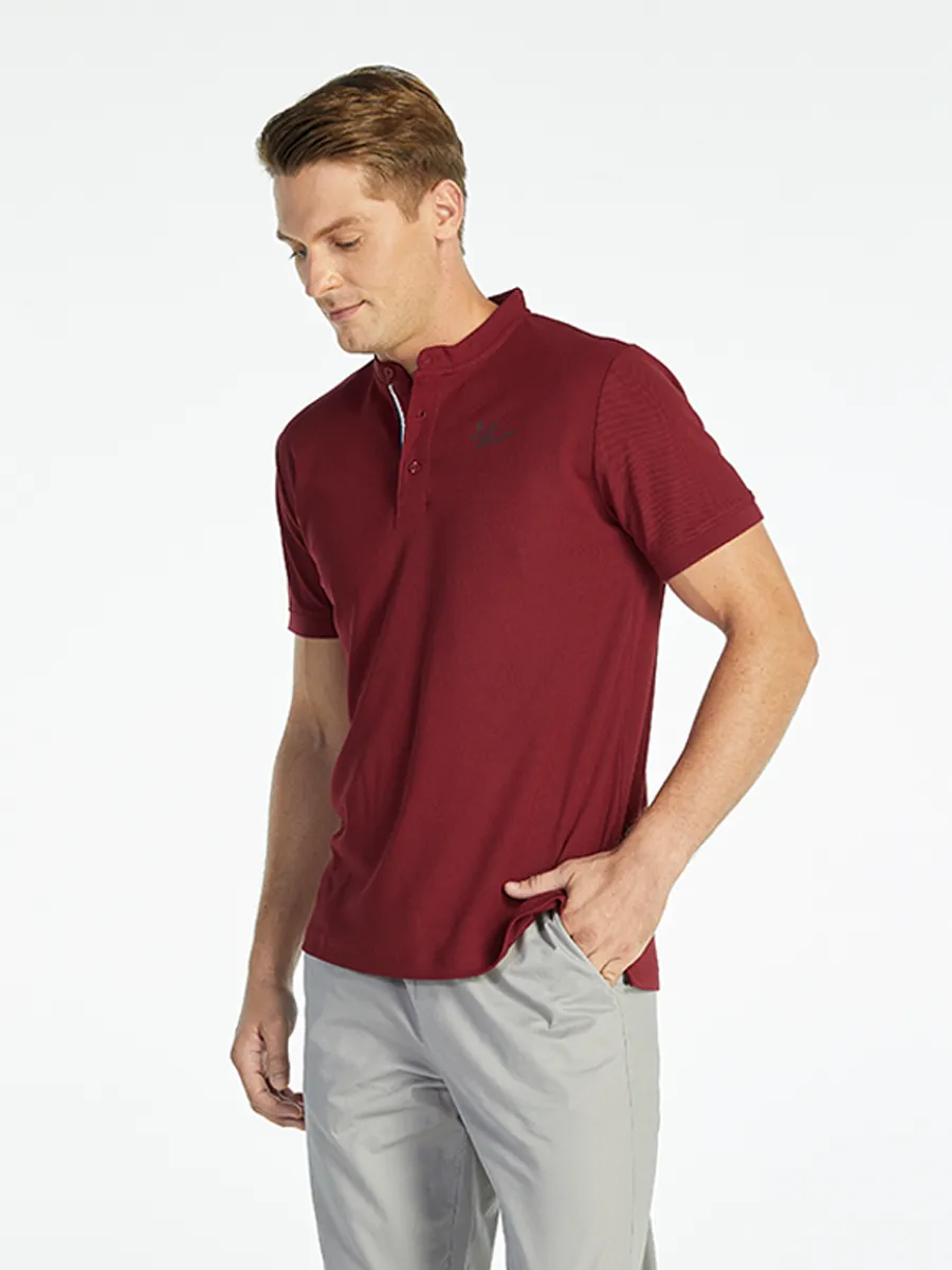 ELLE HOMME MEN BAND COLLAR POLO SHIRT W8K904RE - RED ELLE HOMME MEN BAND COLLAR POLO SHIRT W8K904RE - RED