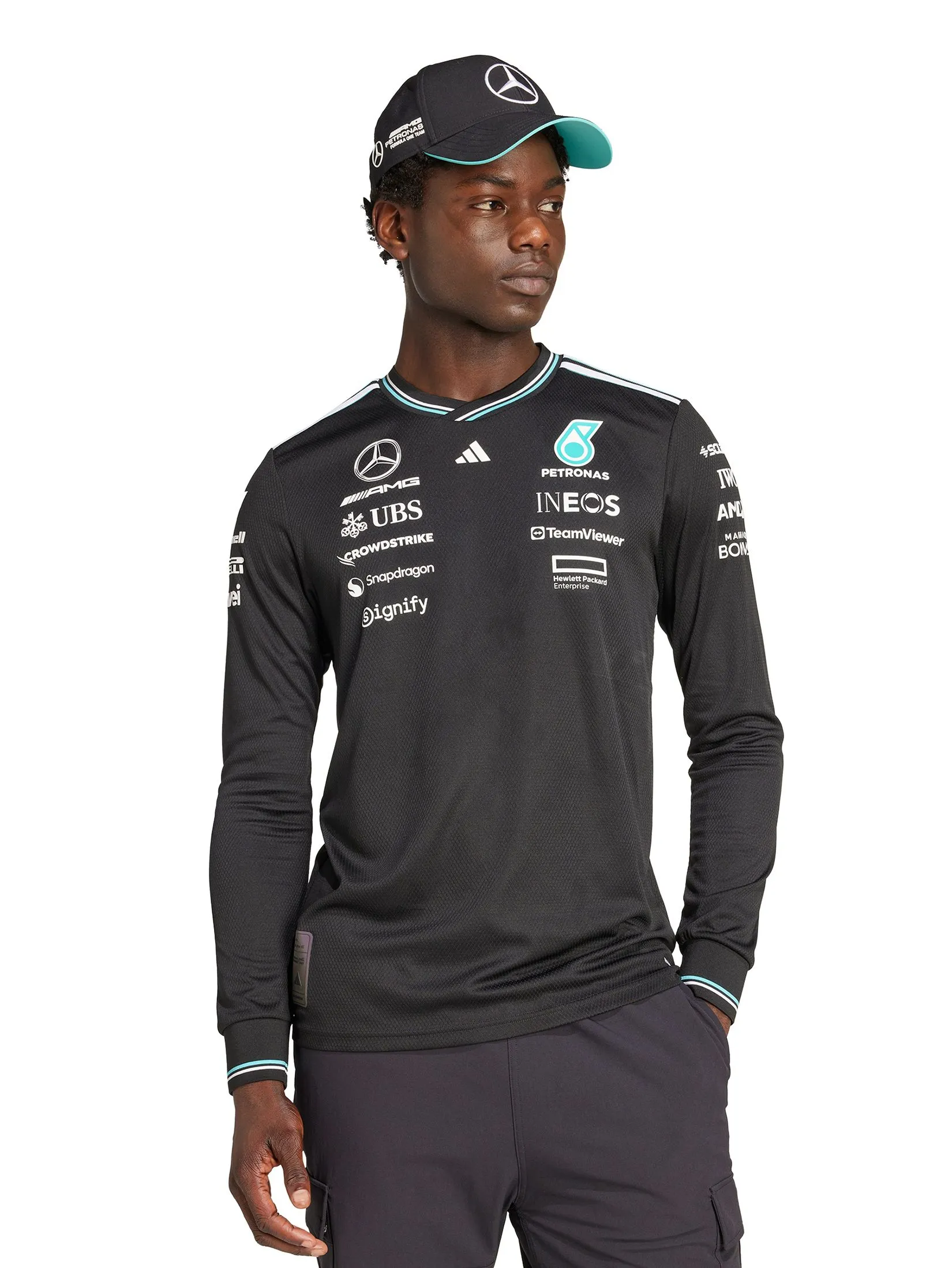 ADIDAS Men Driver Jersey Authentic Long Sleeve Mercedes - Amg Petronas Formula One Team Black ADIDAS Men Driver Jersey Authentic Long Sleeve Mercedes - Amg Petronas Formula One Team Black