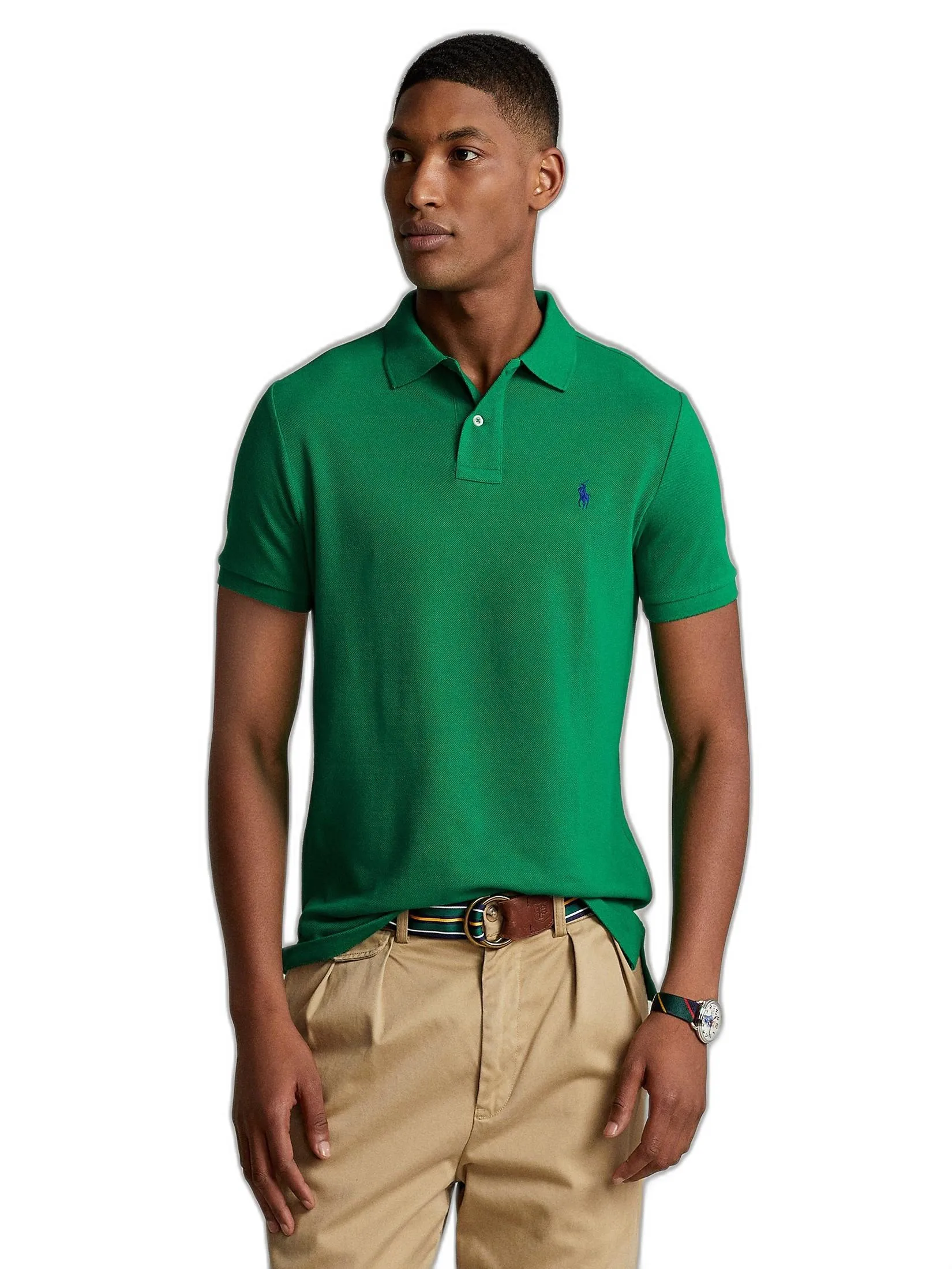 POLO RALPH LAUREN POLO-Custom Slim Fit Mesh Polo Shirt MNPOKNI1N820494 300 GREEN POLO RALPH LAUREN POLO-Custom Slim Fit Mesh Polo Shirt MNPOKNI1N820494 300 GREEN