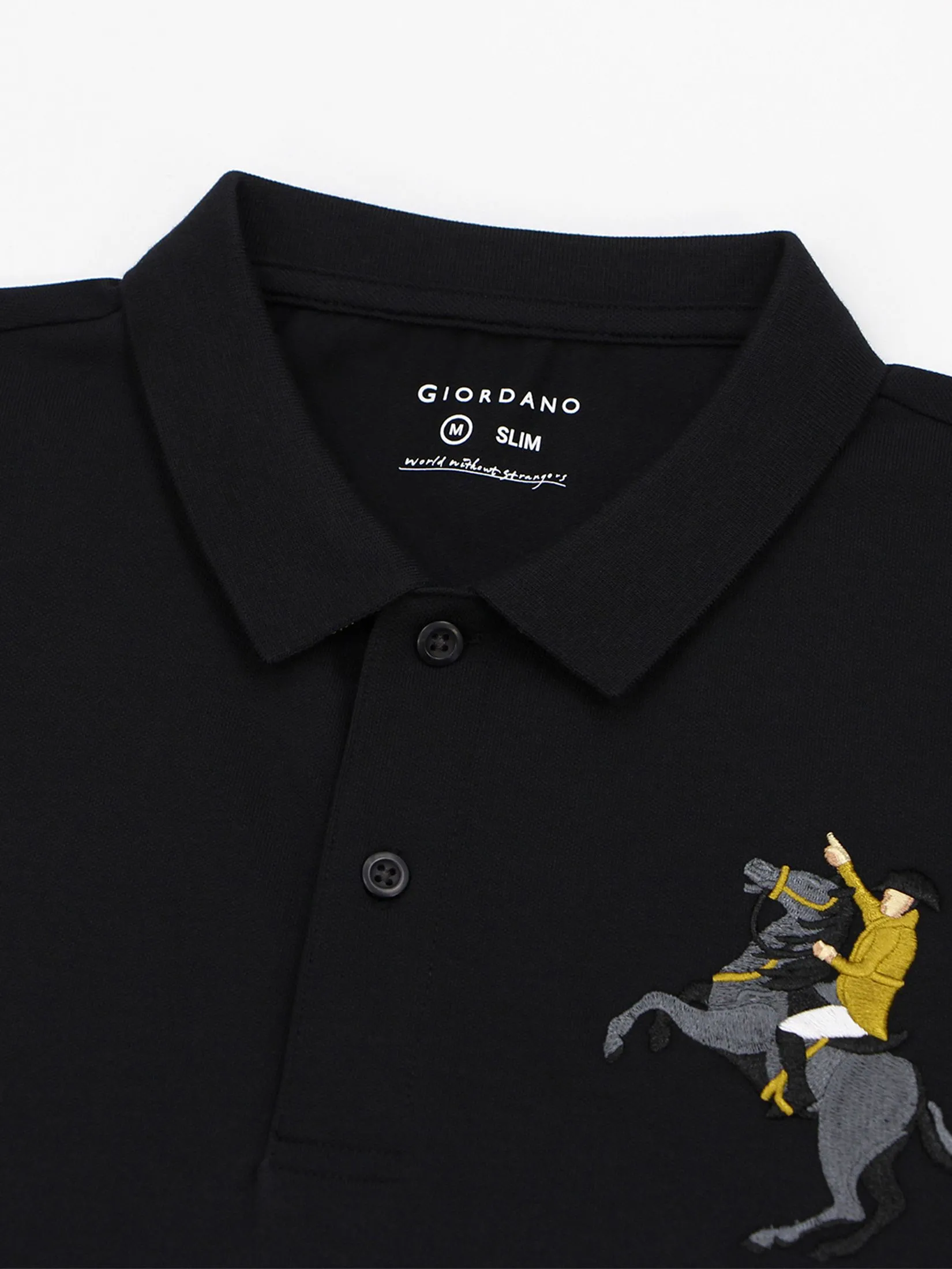 GIORDANO Men's Pique Slim Fit Embroidery Napoleon Polo Signature Black GIORDANO Men's Pique Slim Fit Embroidery Napoleon Polo Signature Black