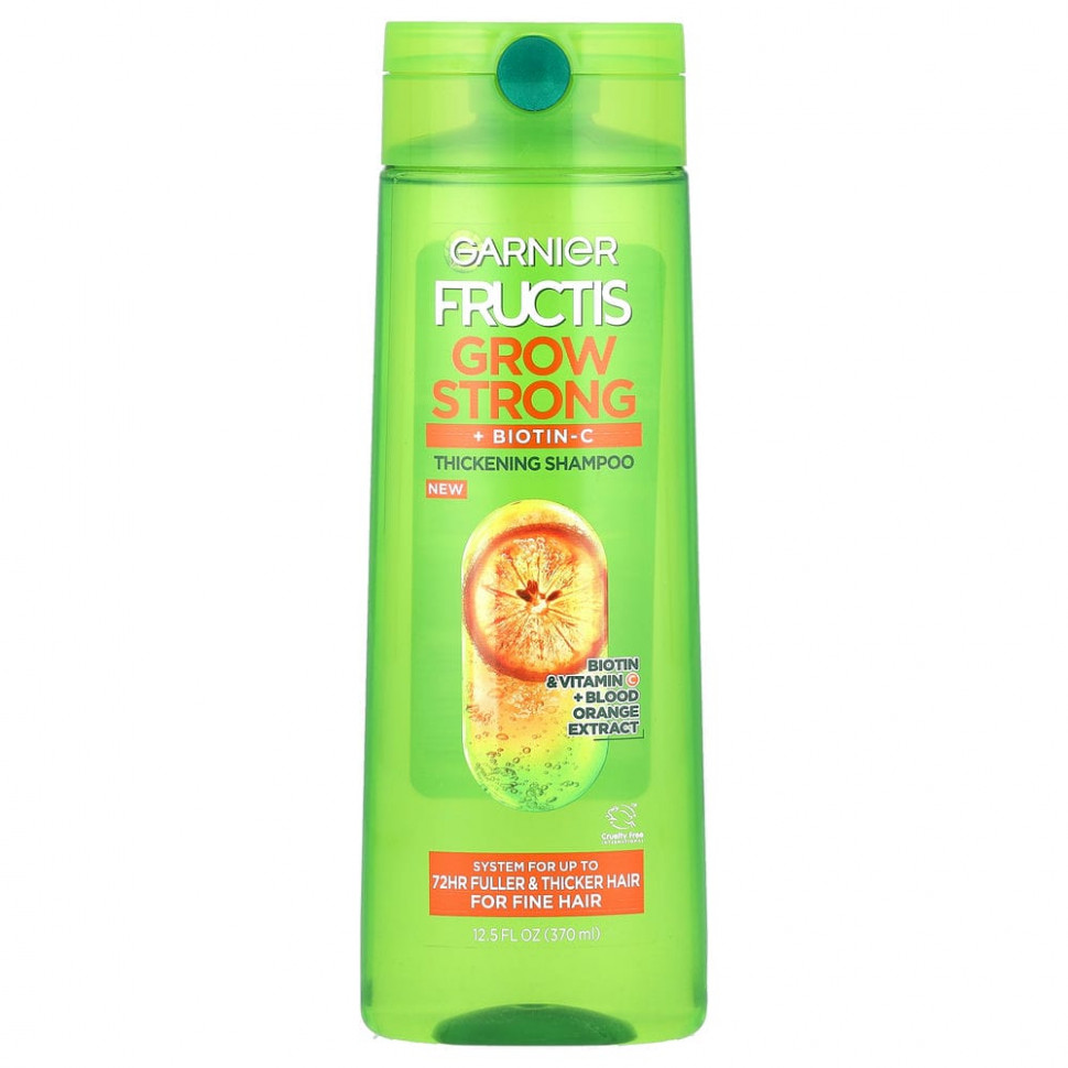 Garnier, Grow Strong, + биотин C, шампунь для густоты волос, для тонких волос, 370 мл (12,5 жидк. Унции)