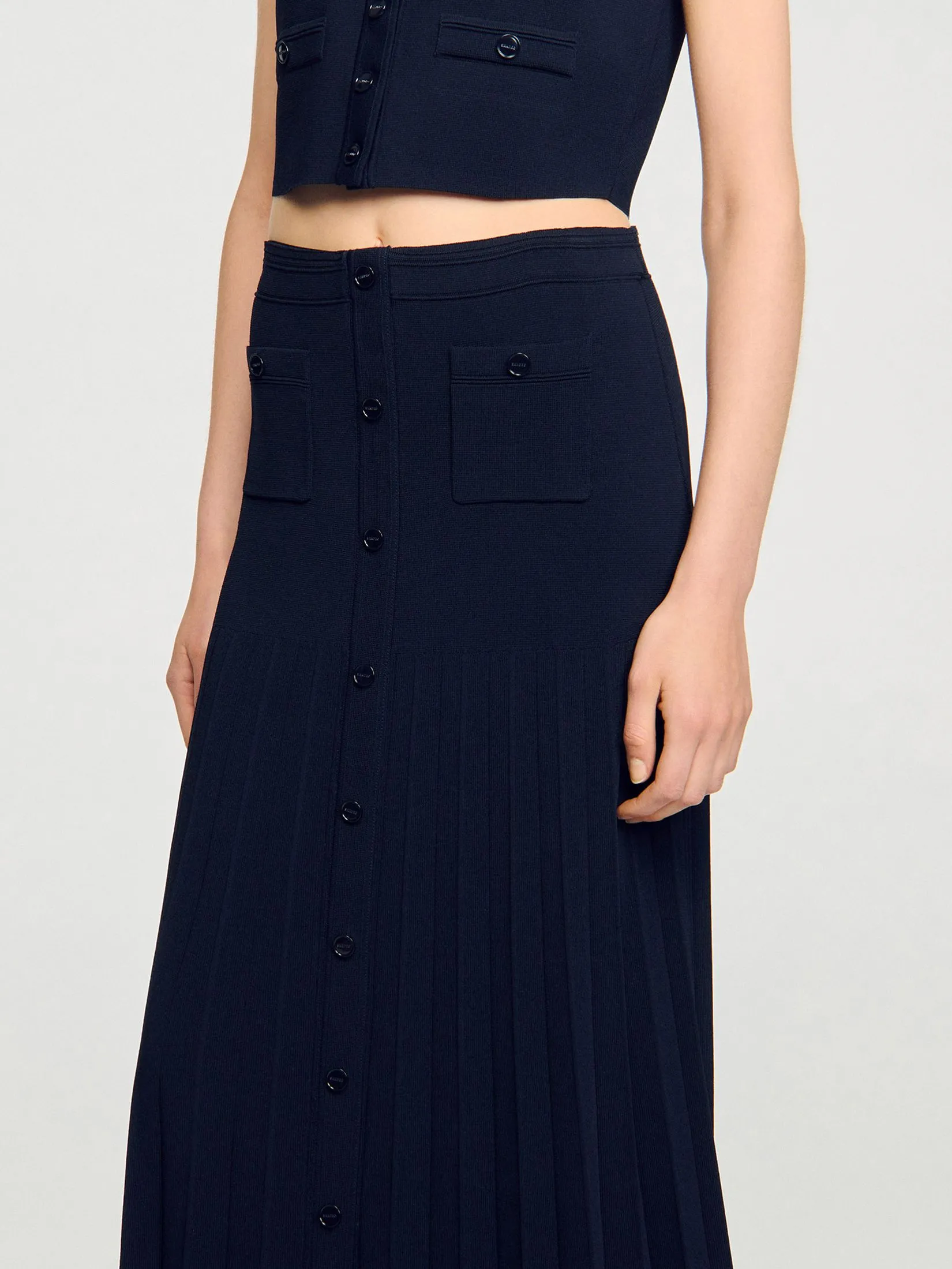 SANDRO Long Two-Tone Knit Skirt