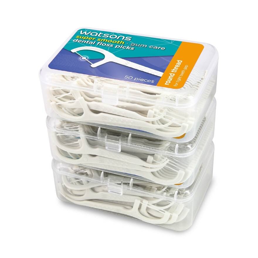 Watsons Super Smooth Round Thread Dental Floss Picks 50s x 3 Boxes.