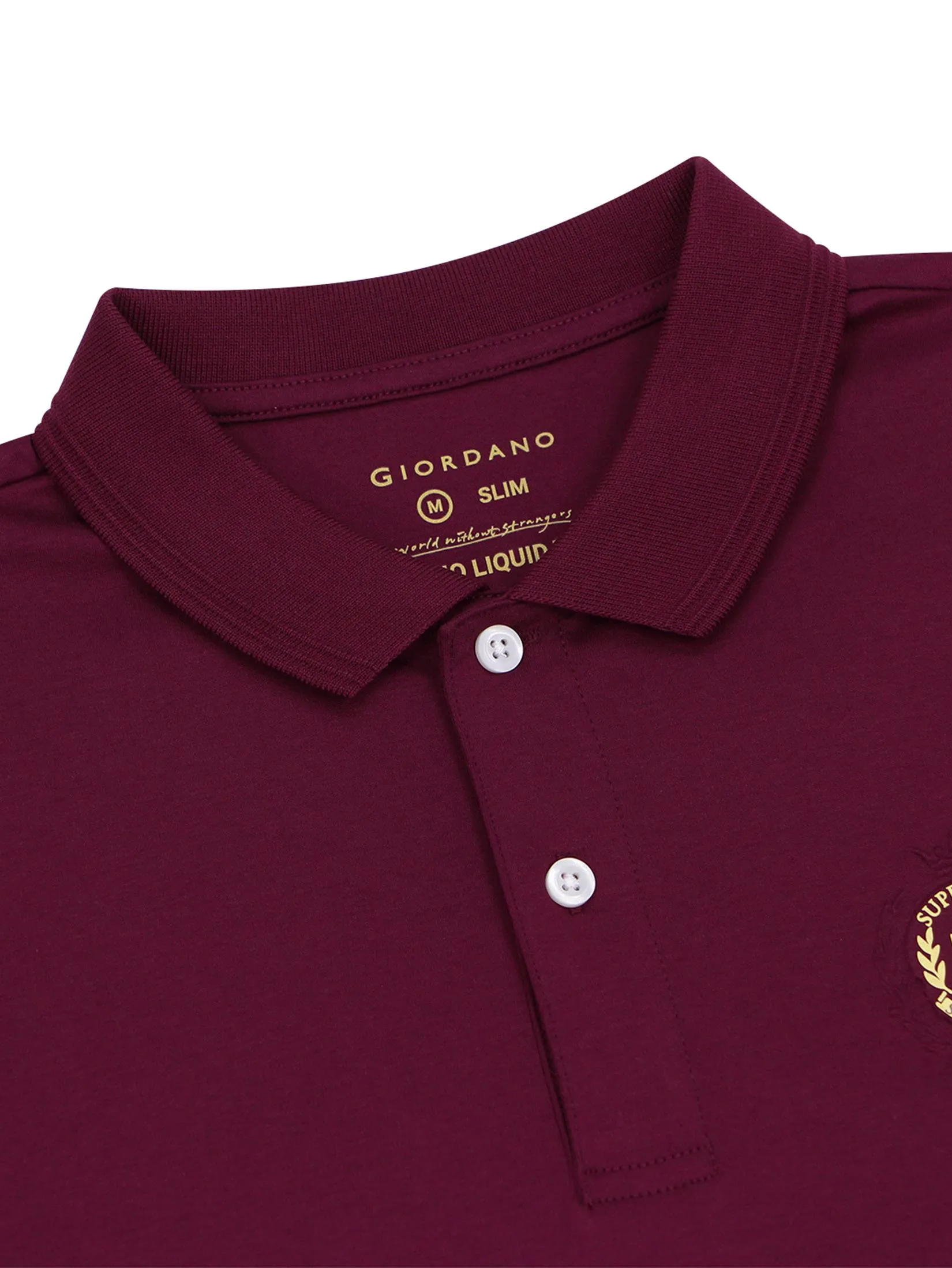 GIORDANO Men's Slim Fit Embroidery Bold Polo (Liquid Touch) Burgundy red
