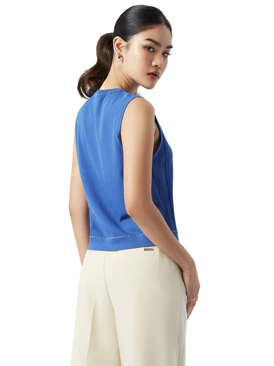 ESPADA Sleeveless Knit Top with Gold Rulex Detail Women MID BLUE