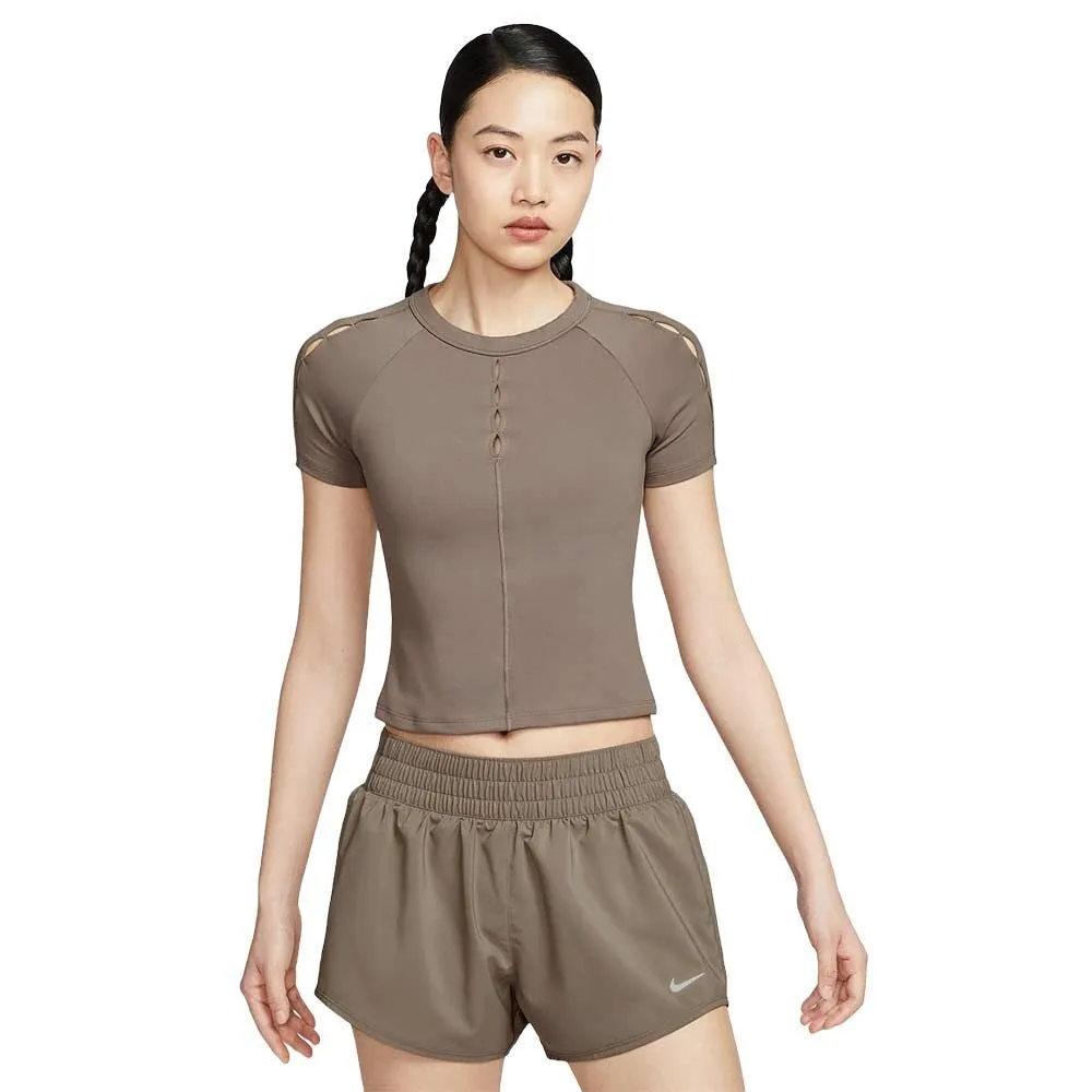 NIKE Women Training T-Shirt Dri-FIT One Fitted Cropped Brown - NI083AP771EKTH