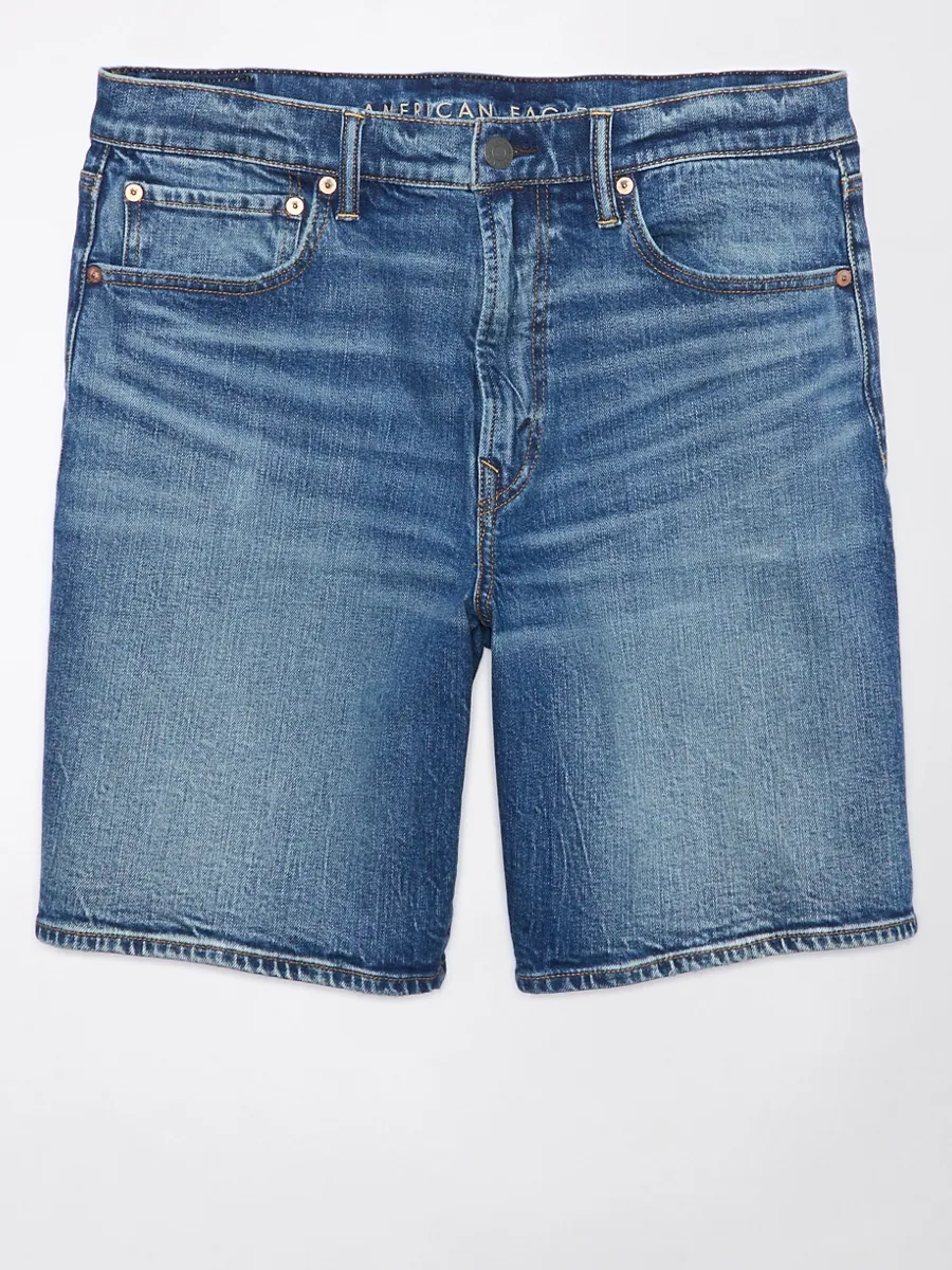 AMERICAN EAGLE MEN MEDIUM CLEAN LOOSE DENIM SHORT -  CLEAN FINISH 489 MEDIUM VINTAGE WASH