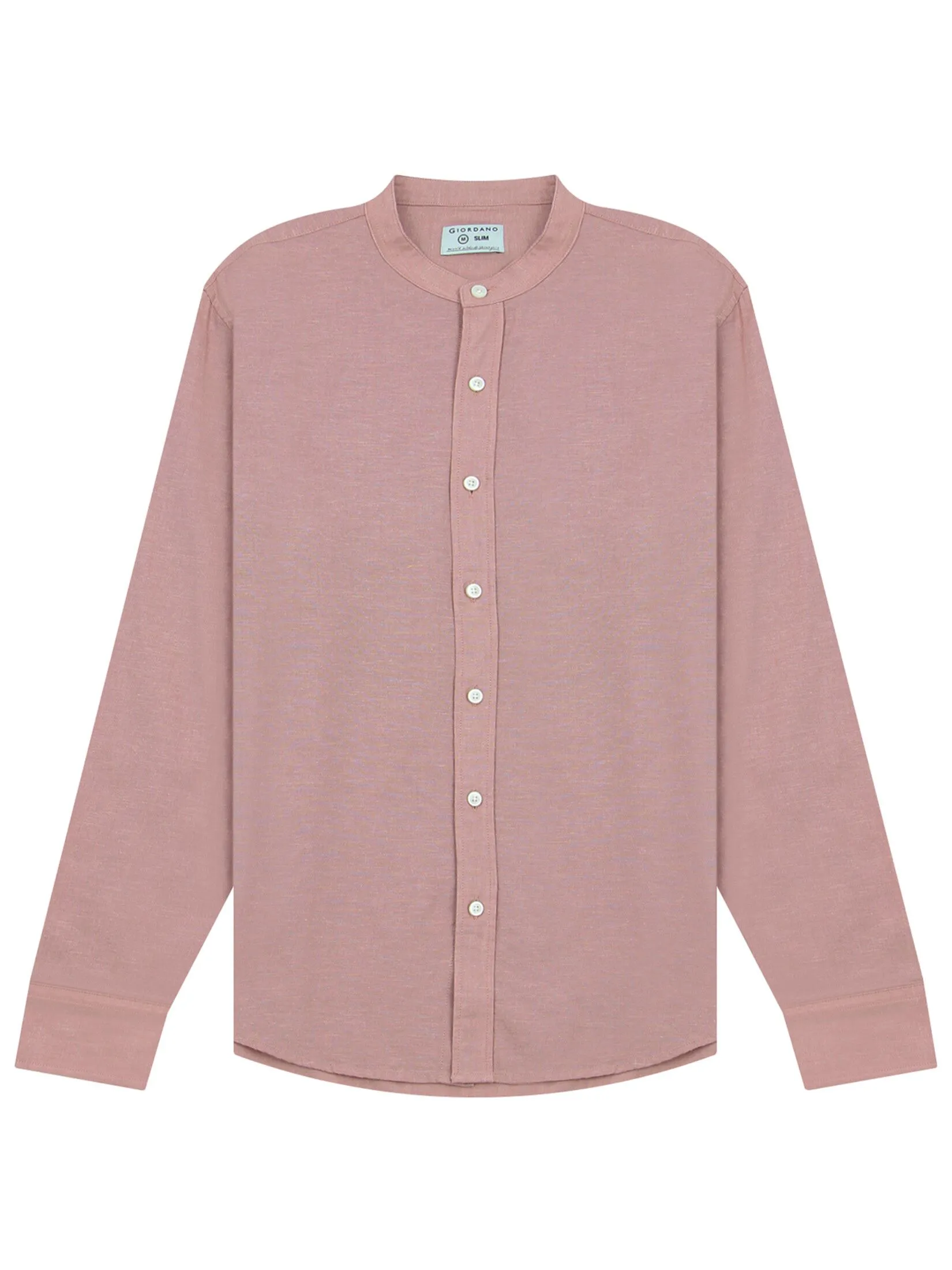 GIORDANO Men's Long-sleeved Linen Shirt Coral Red