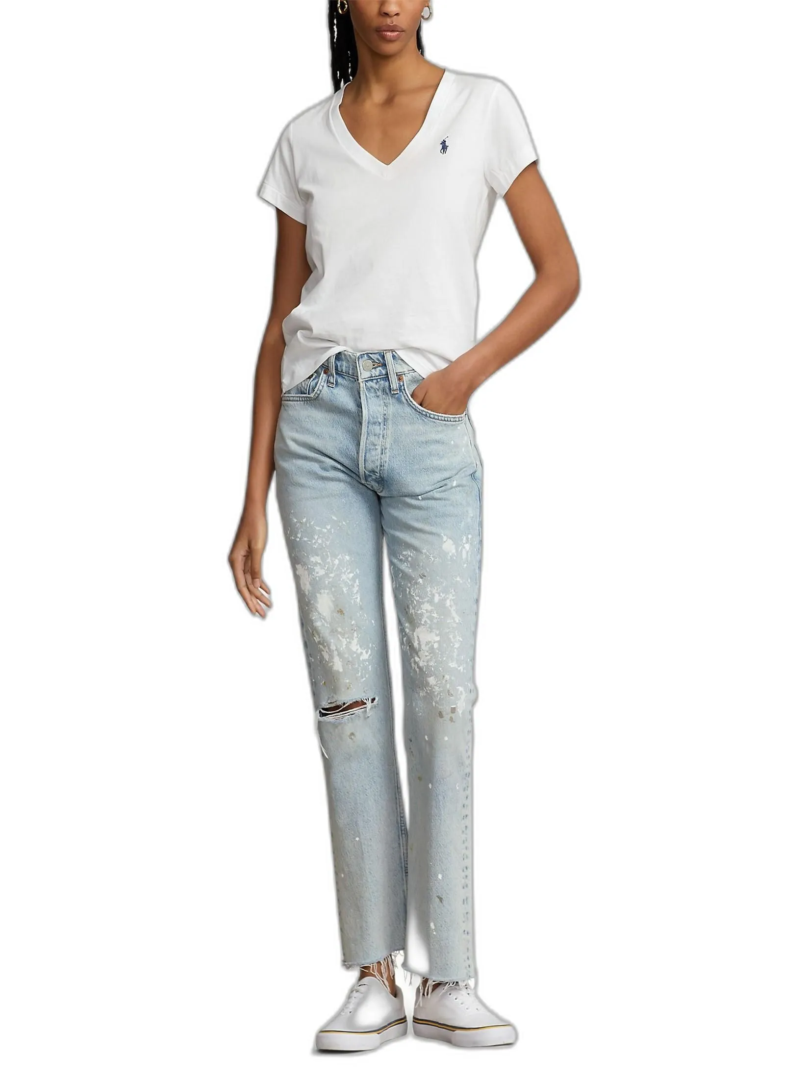 POLO RALPH LAUREN Women Tee-Cotton Jersey V-Neck Tee WMPOKNINCU20704-White