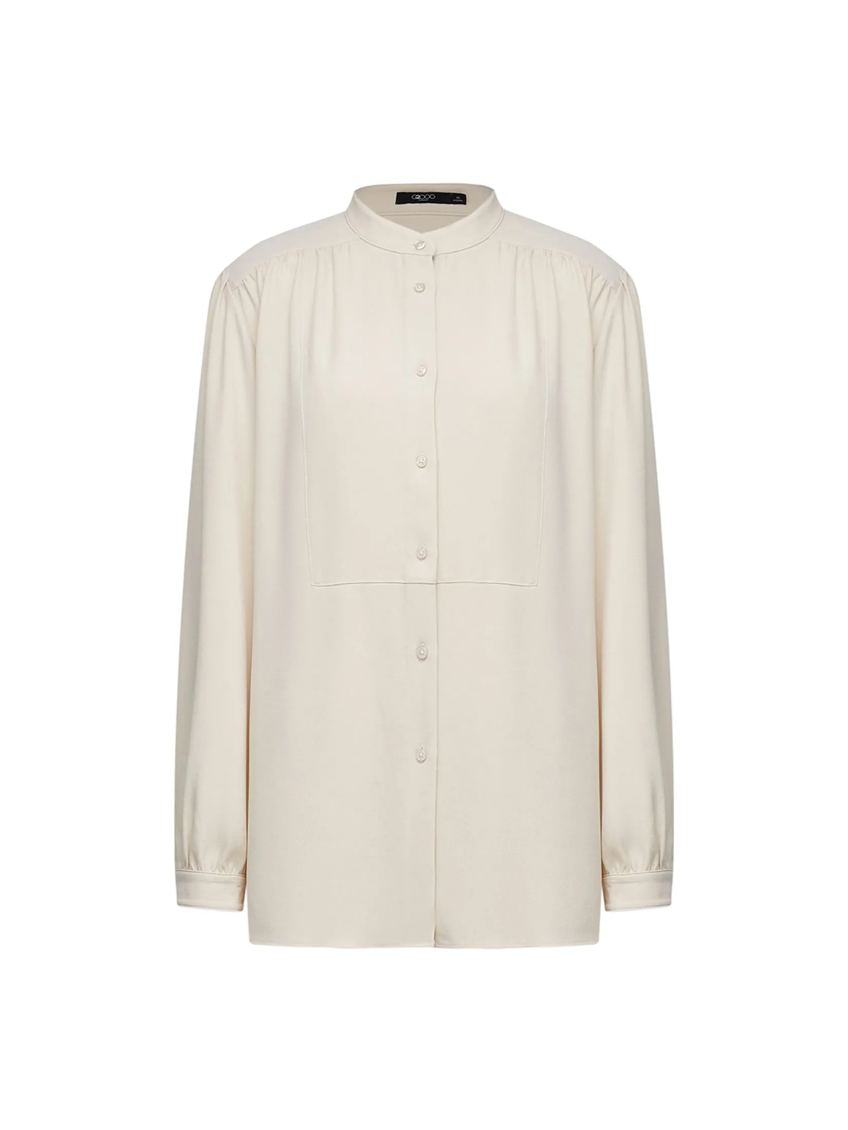 G2000 Women Clothing Crepe Volume Stand Collar Long Sleeve Blouse Loose Fit - Beige