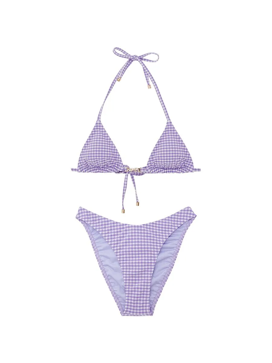 KLOSET (KK22)Gingham Halter Bikini Set Purple