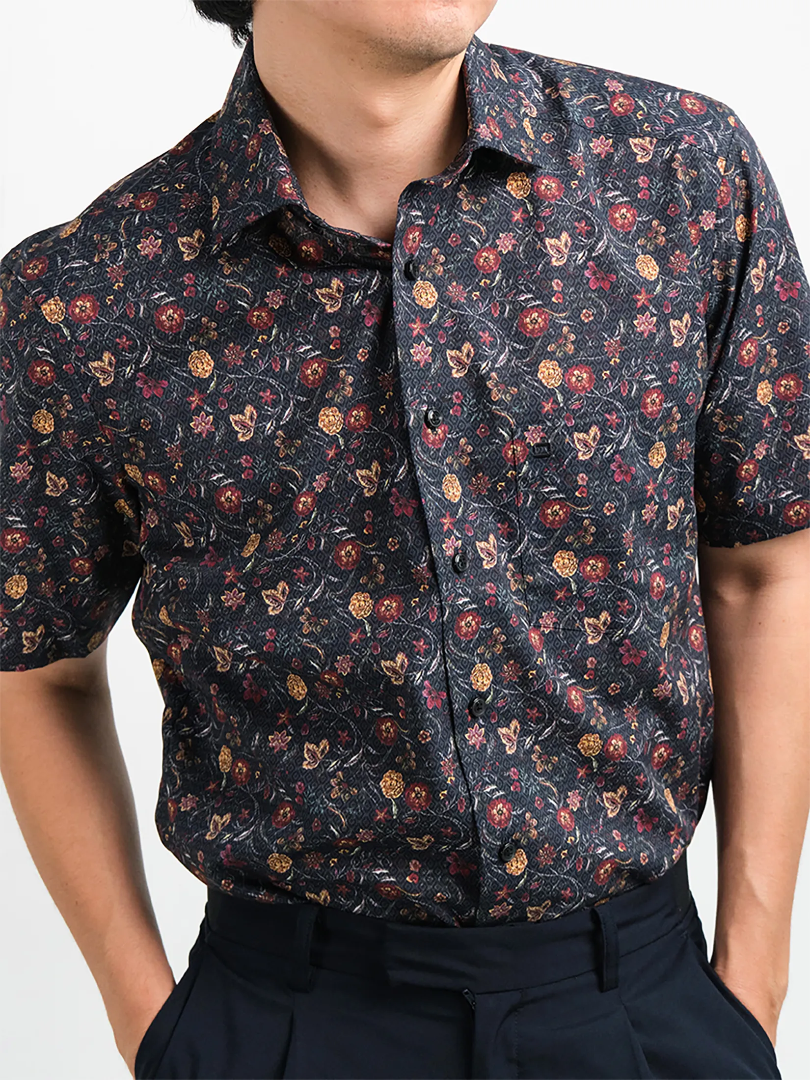 OLYMP MEN SHIRT SHORT SLEEVES CASUAL SHIRT MODERN FIT NAVY BLUE